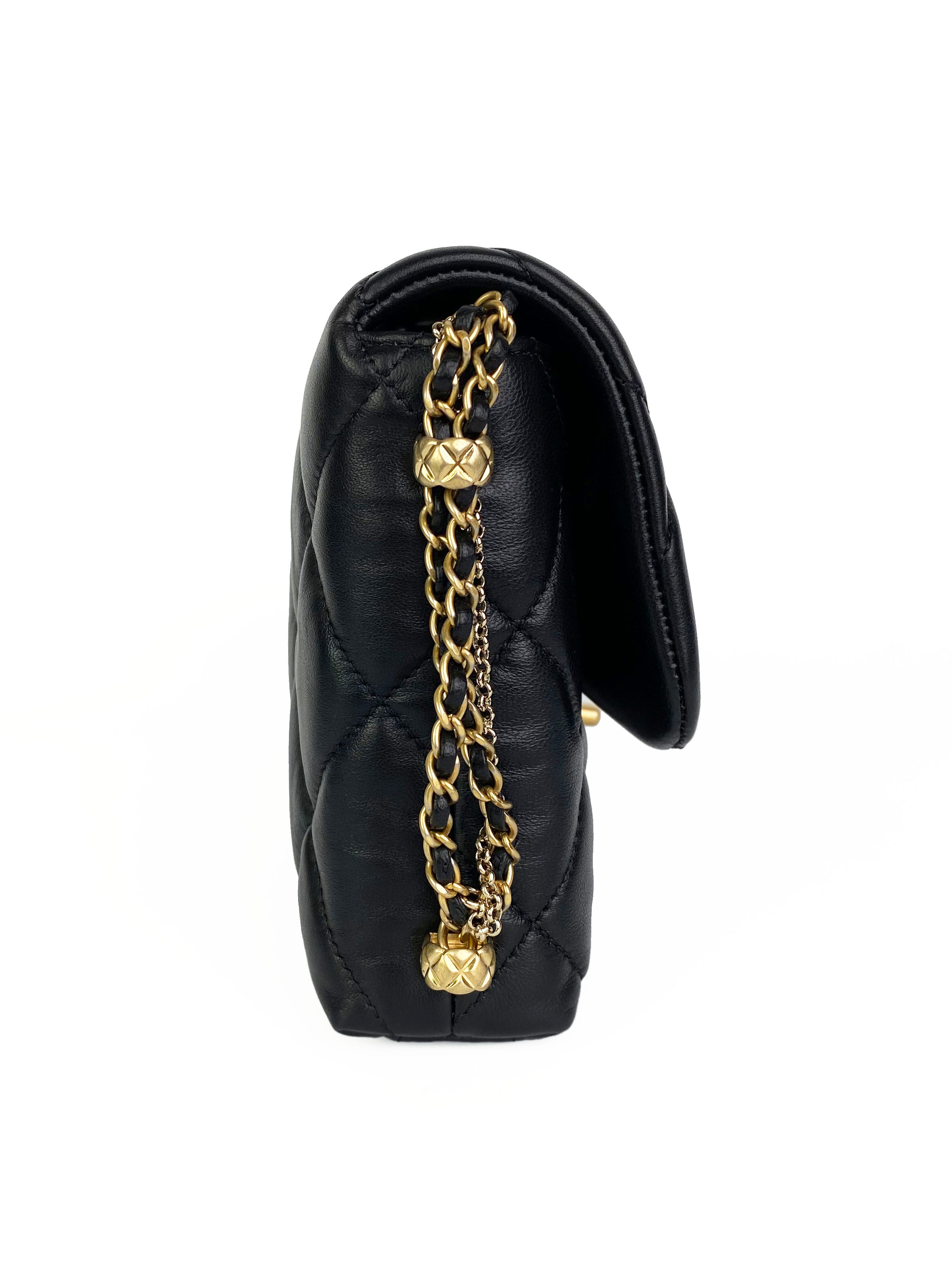 Chanel Medium Black Classic Flap Bag with Pearl Logo