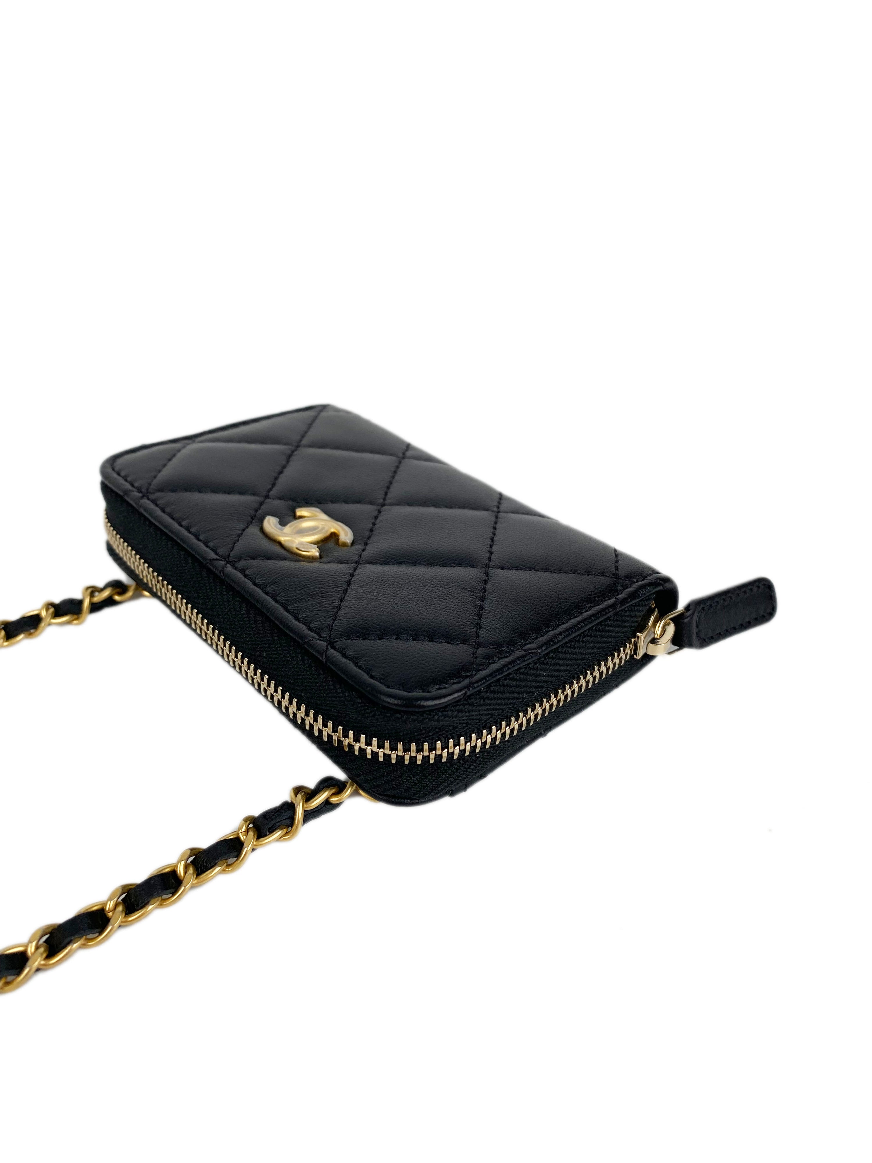 Chanel Black Mini Zip Belt Bag with Pearl Crush