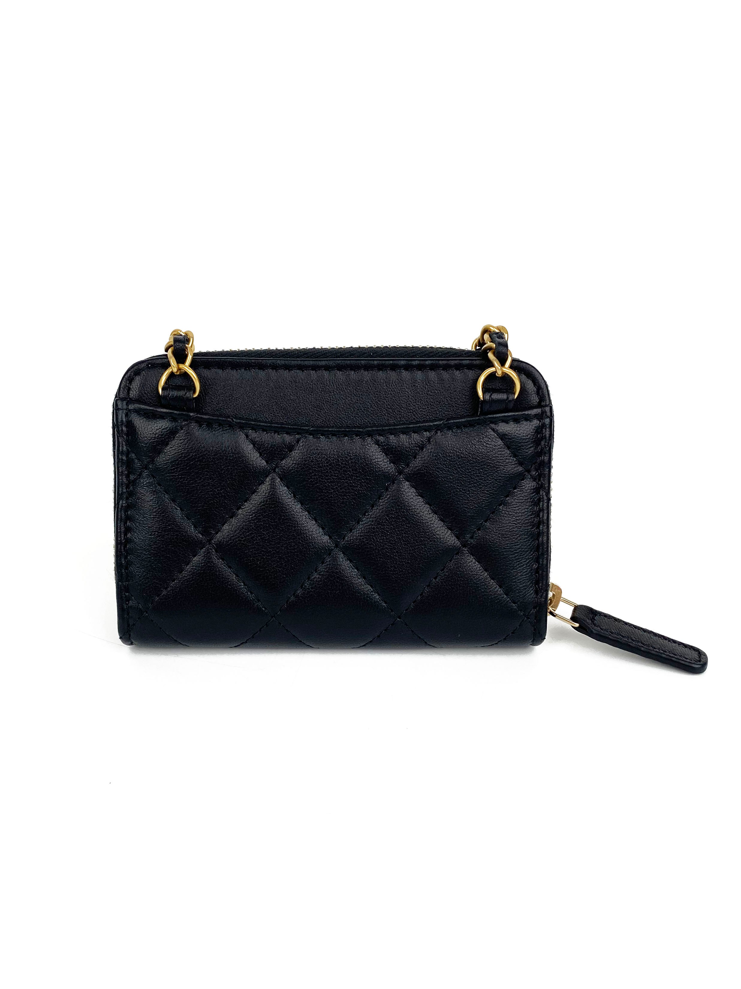 Chanel Black Mini Zip Belt Bag with Pearl Crush