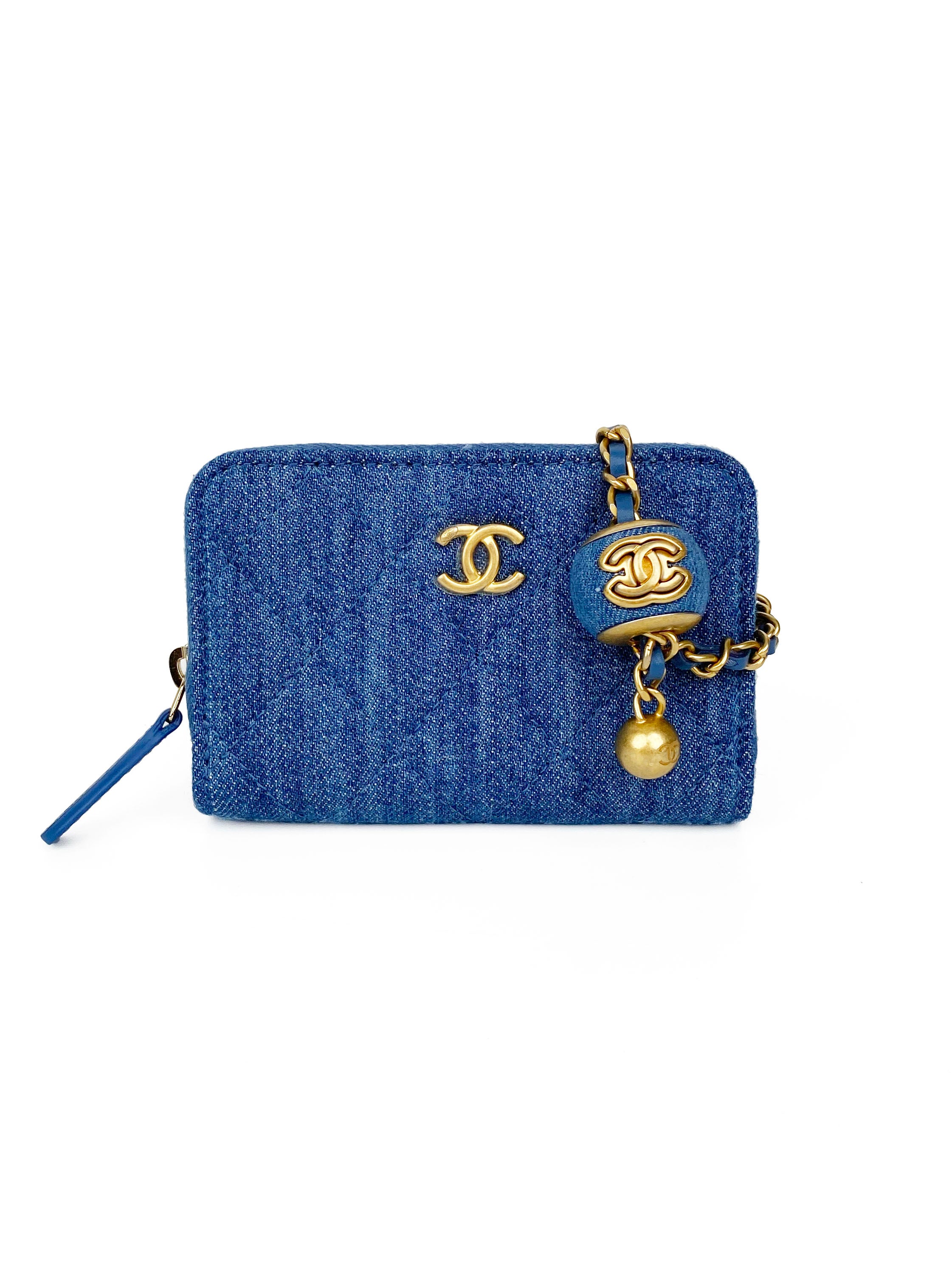 Chanel Mini Denim Cardholder with Pearl Crush