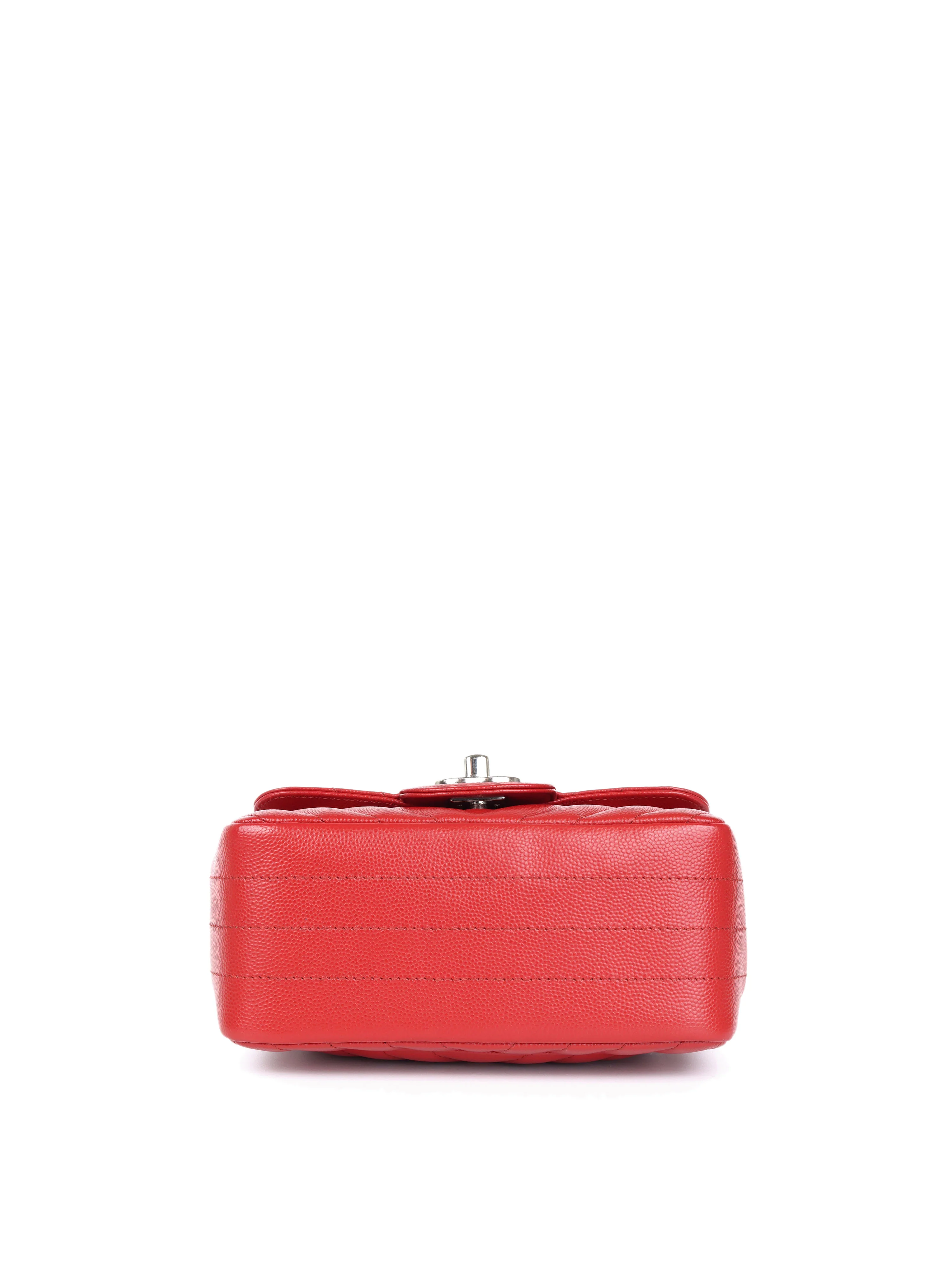 Chanel Red Caviar Chevron Mini Square Classic Flap SHW