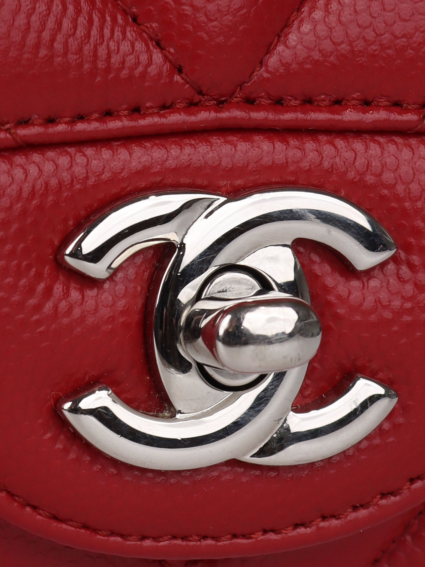 Chanel Red Caviar Chevron Mini Square Classic Flap SHW