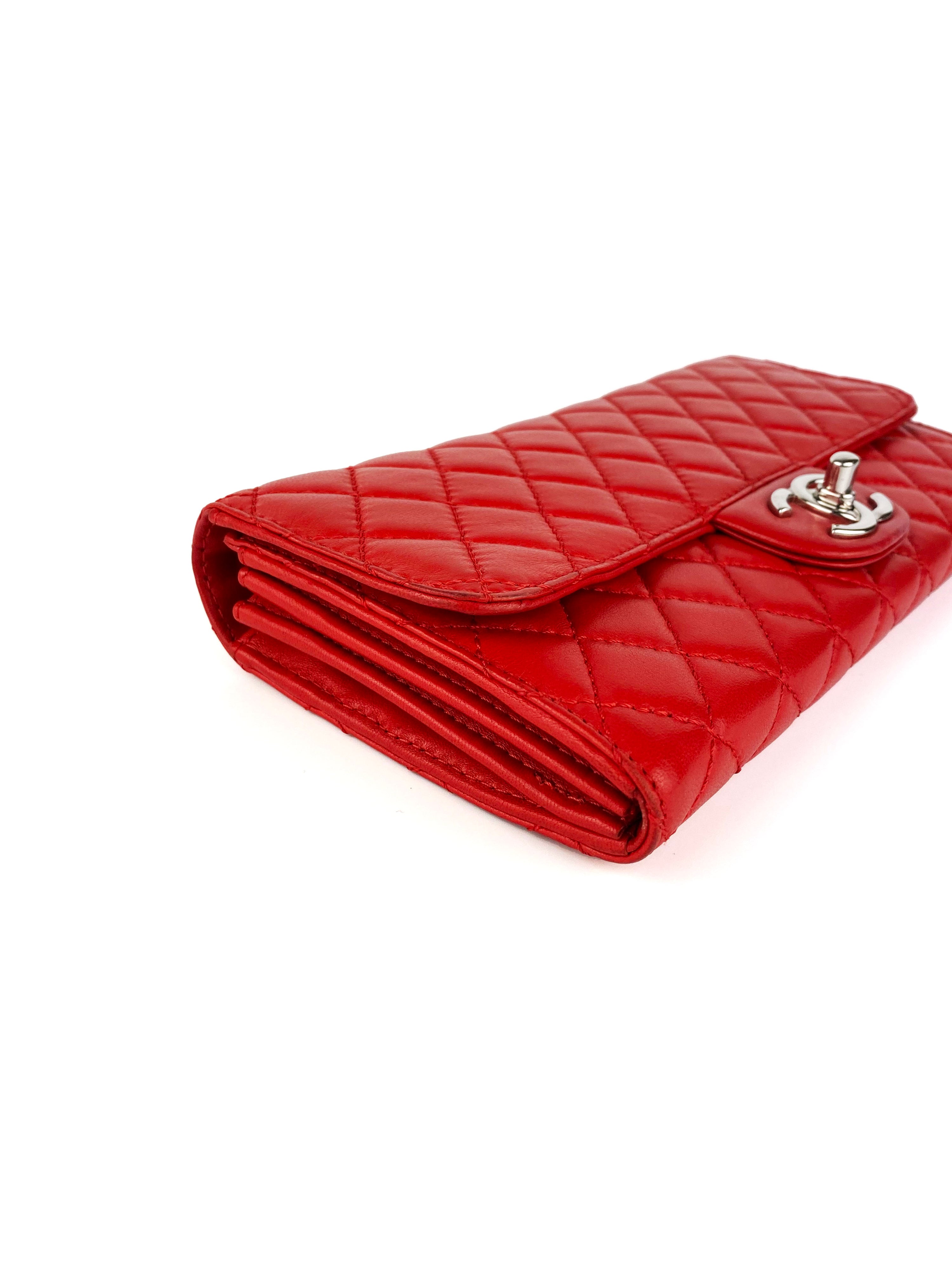 Chanel Red Lambskin Classic Flap Clutch