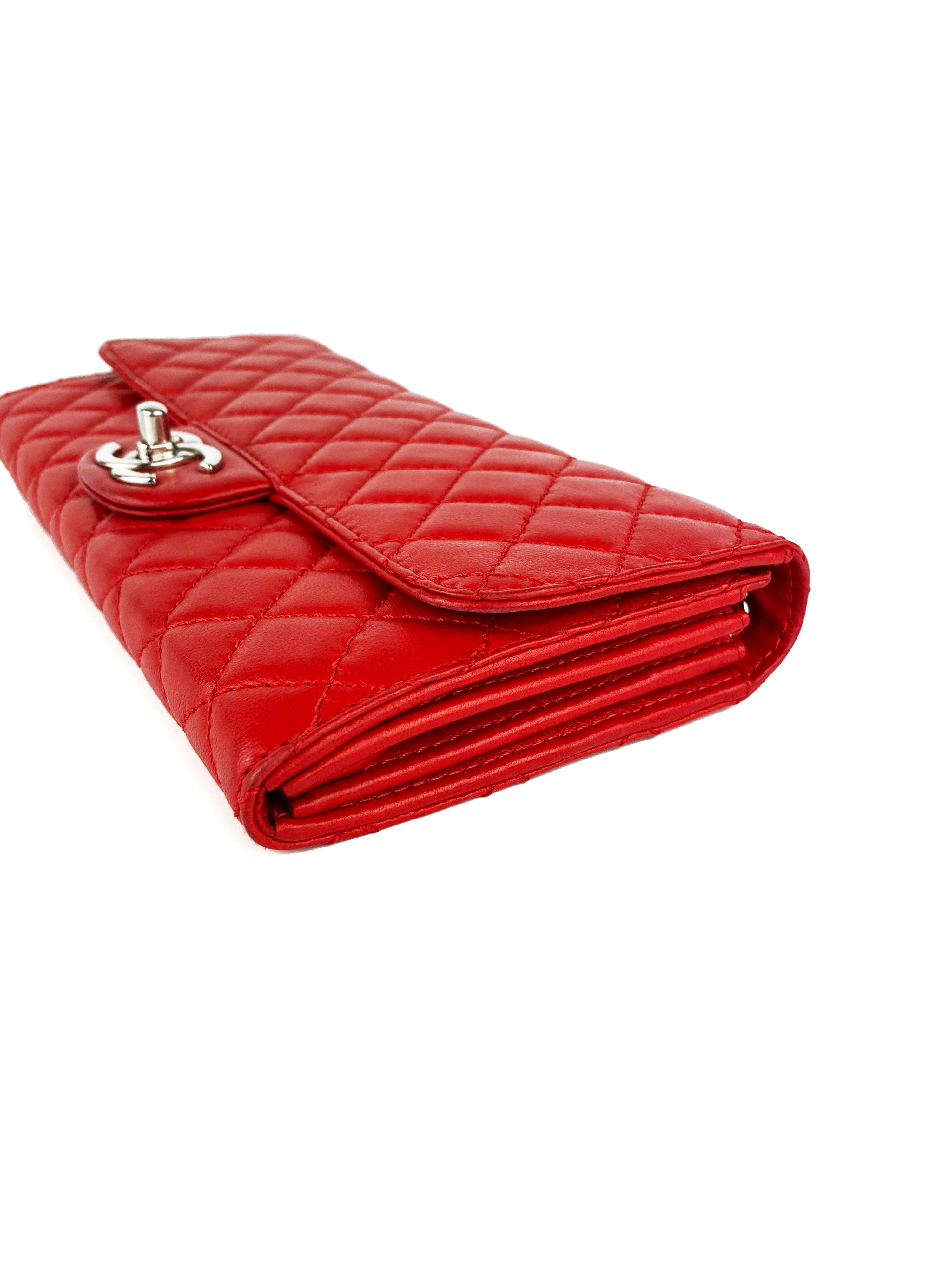 Chanel Red Lambskin Classic Flap Clutch