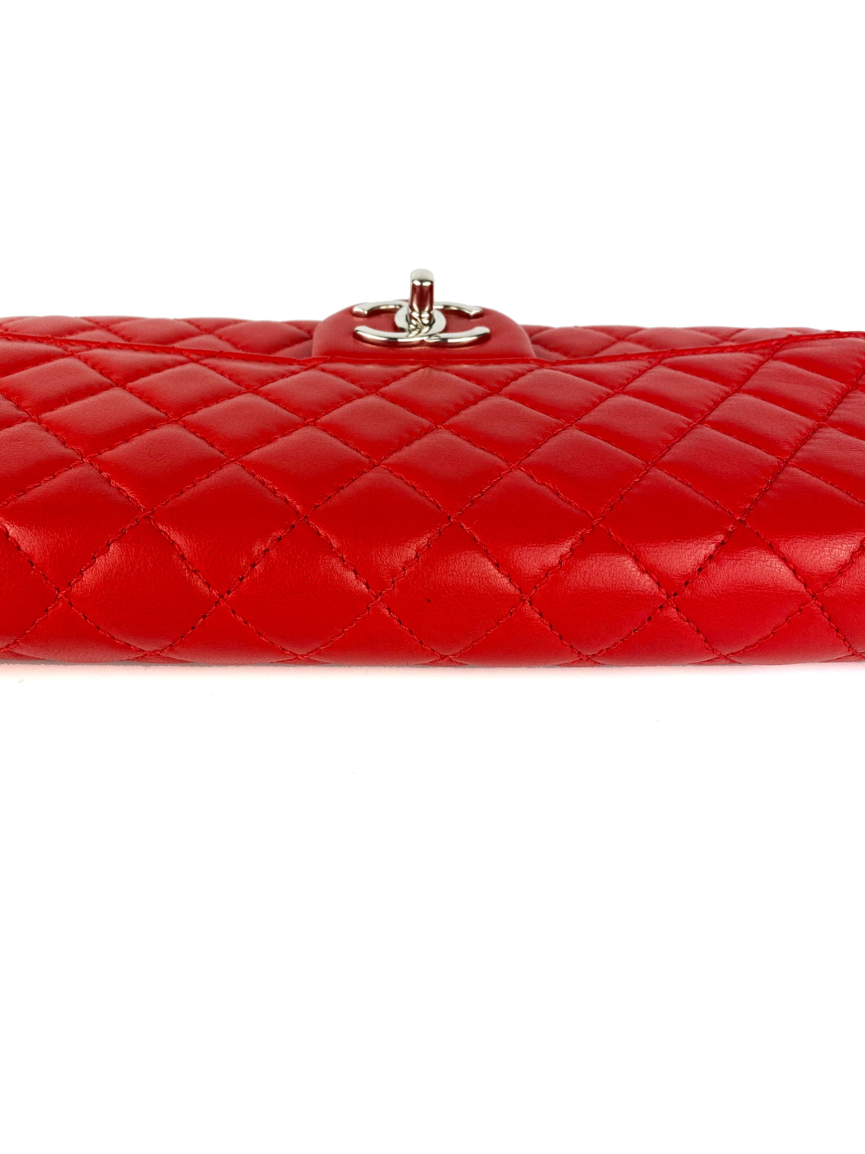 Chanel Red Lambskin Classic Flap Clutch