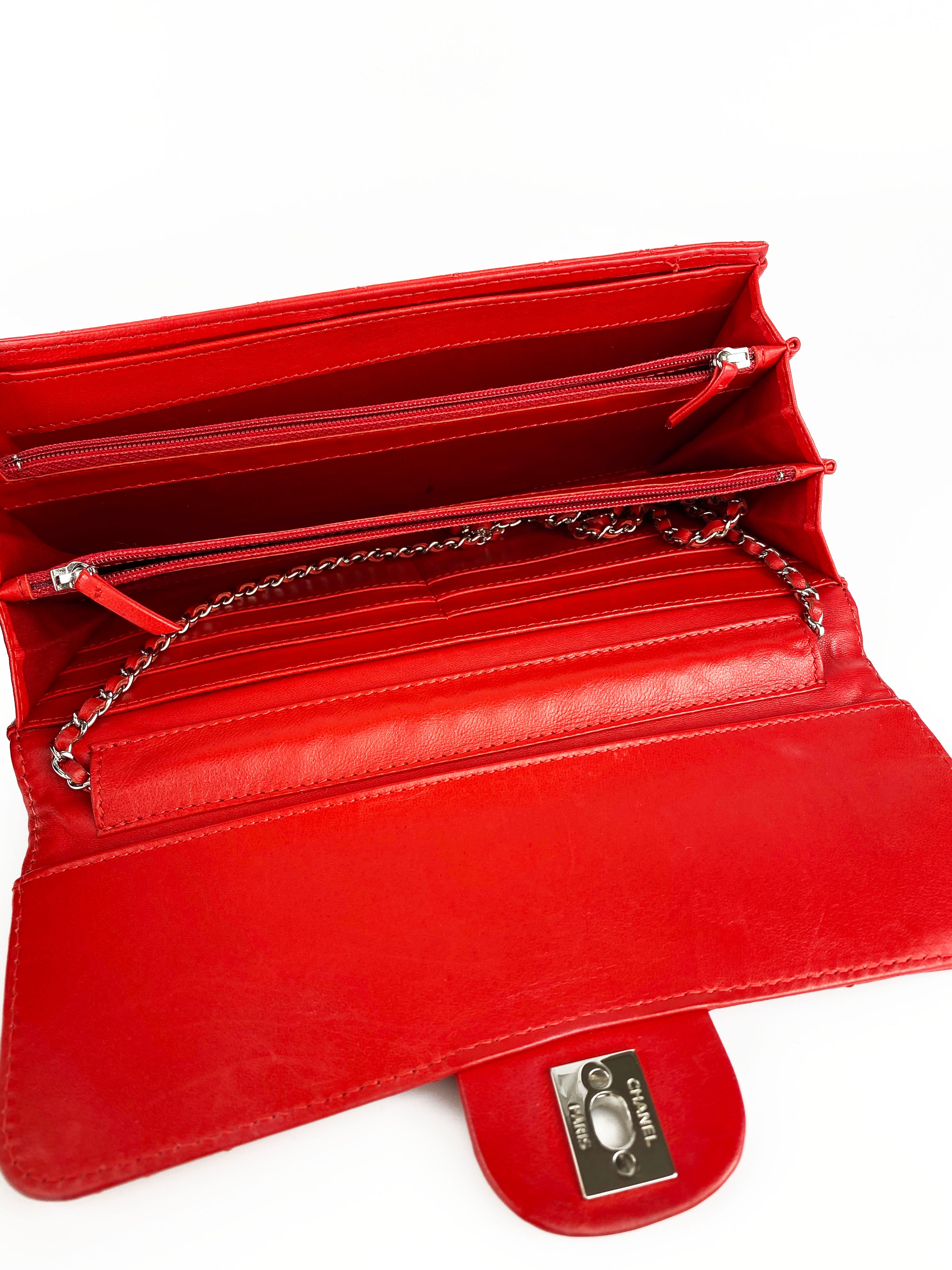 Chanel Red Lambskin Classic Flap Clutch