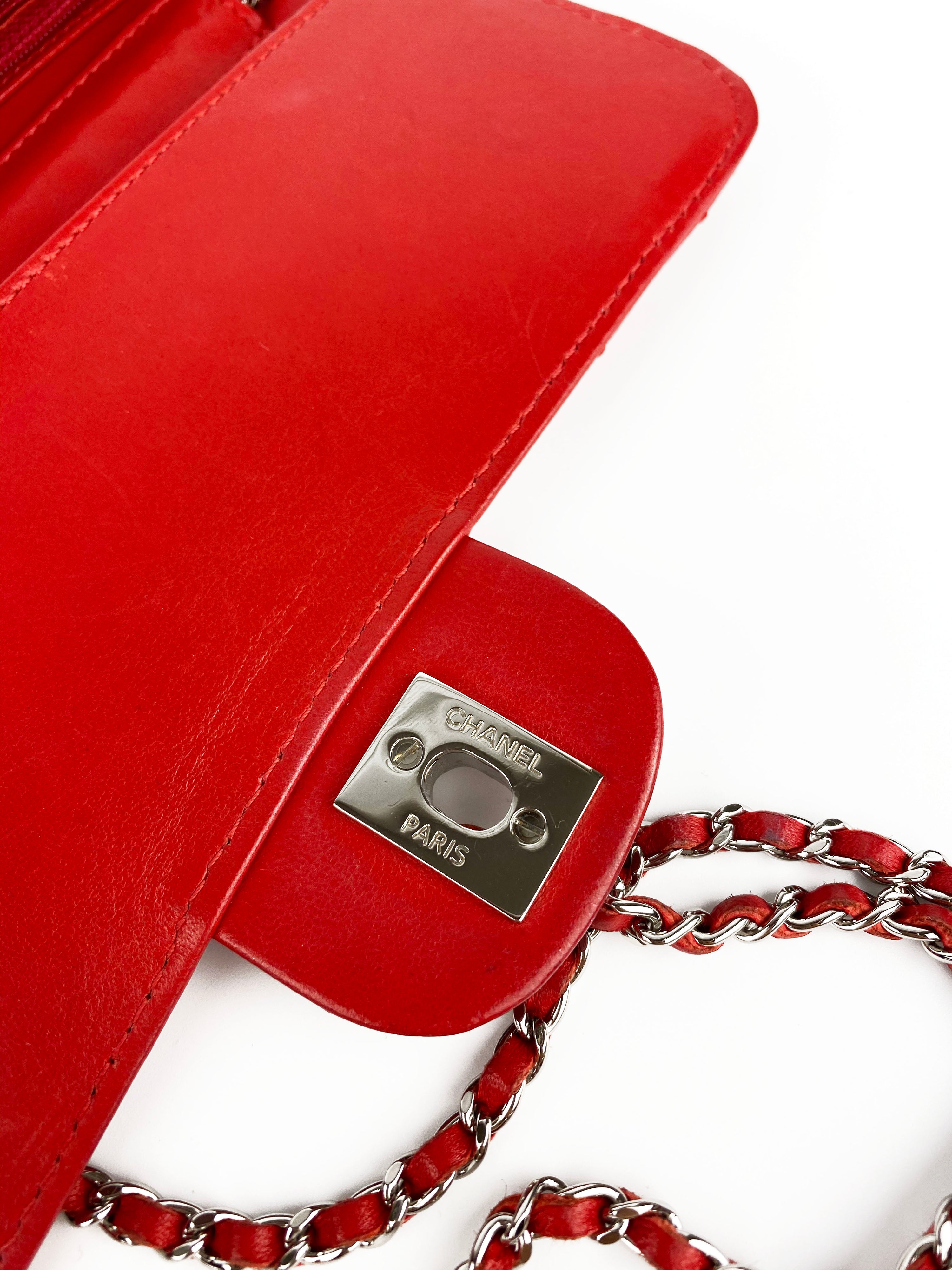 Chanel Red Lambskin Classic Flap Clutch