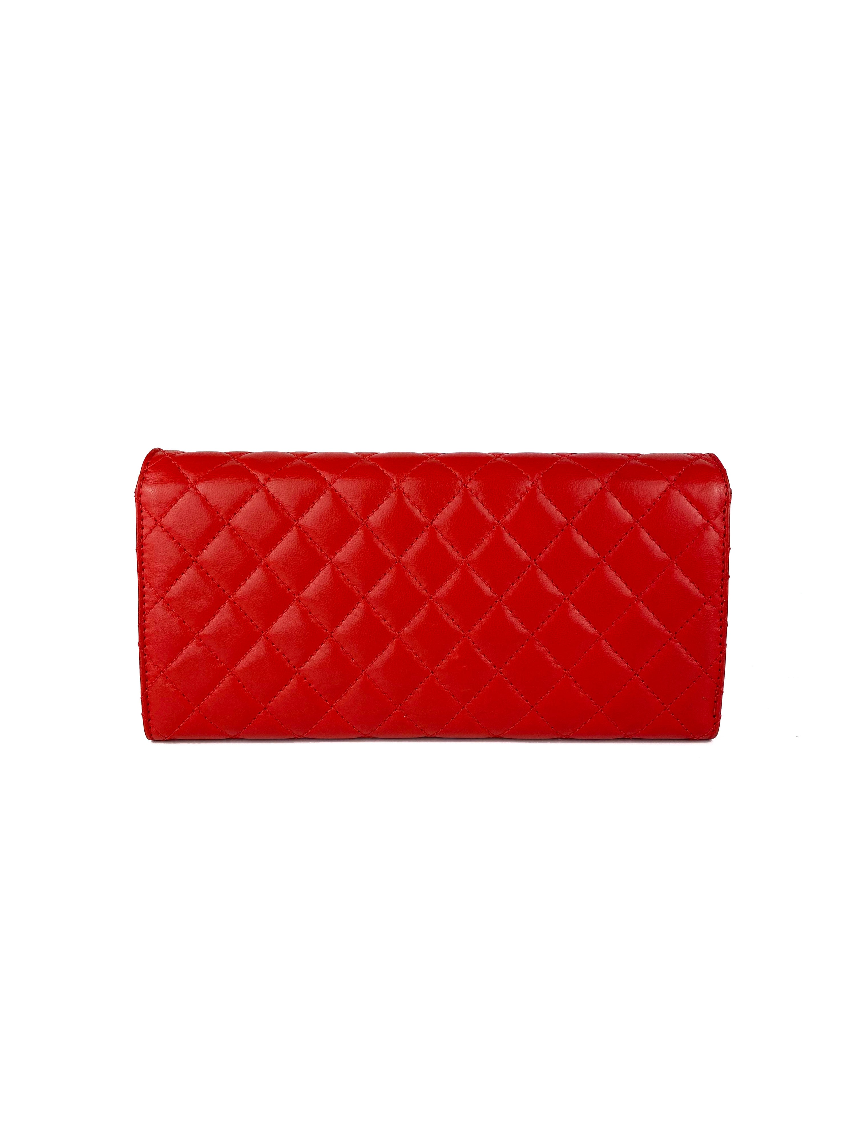 Chanel Red Lambskin Classic Flap Clutch