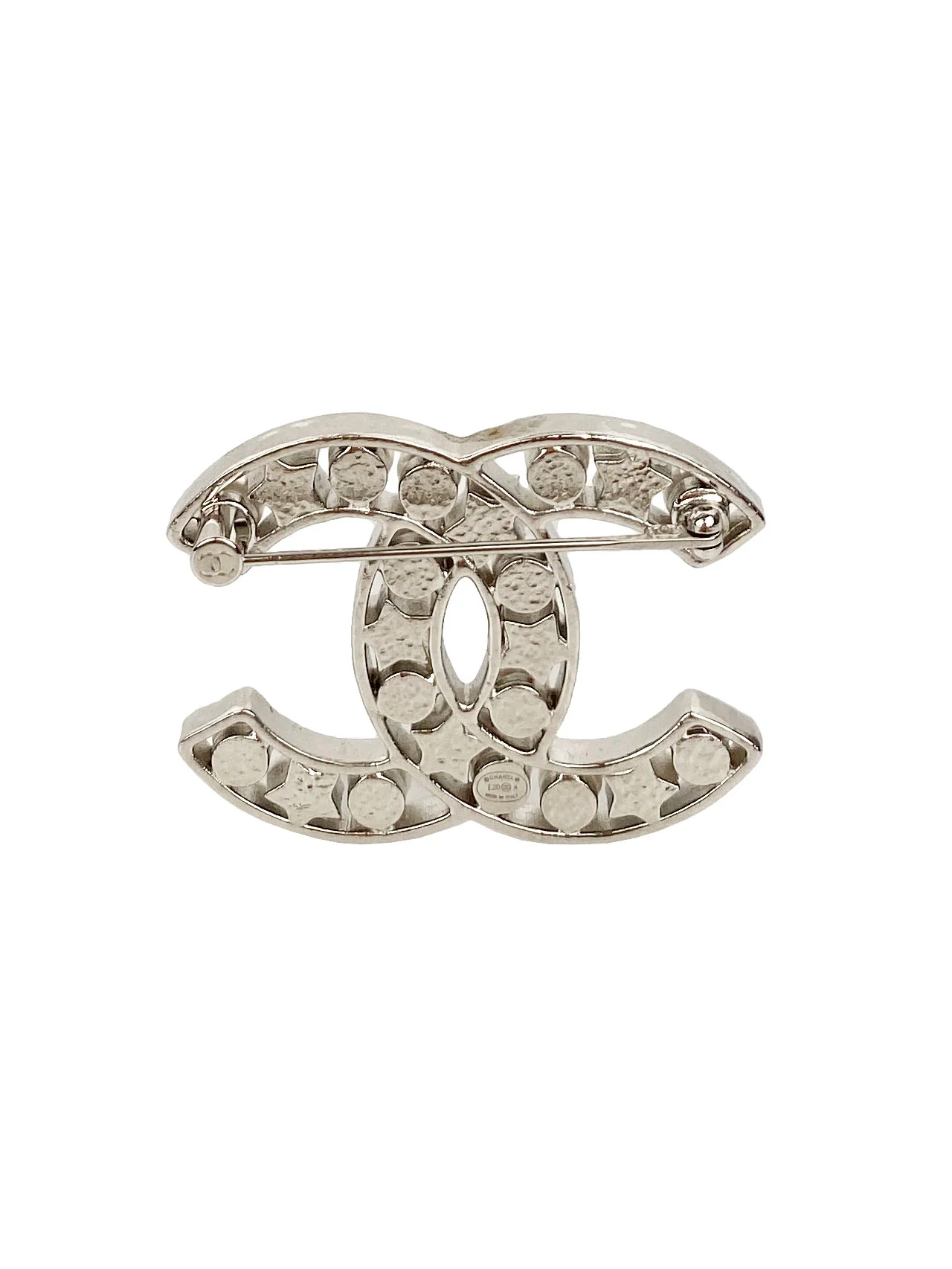 Chanel Silver CC Pearls and Stars Brooch