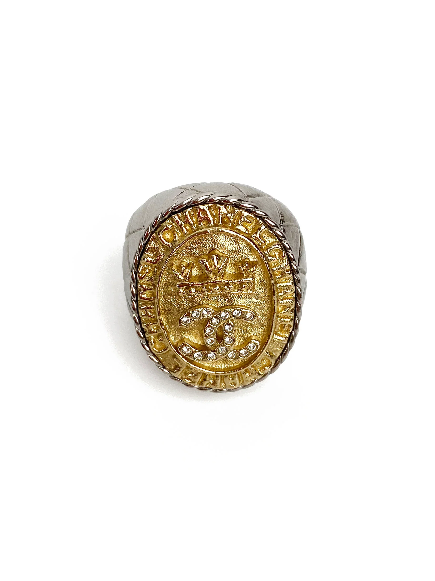 Chanel Silver  Gold Crown Ring