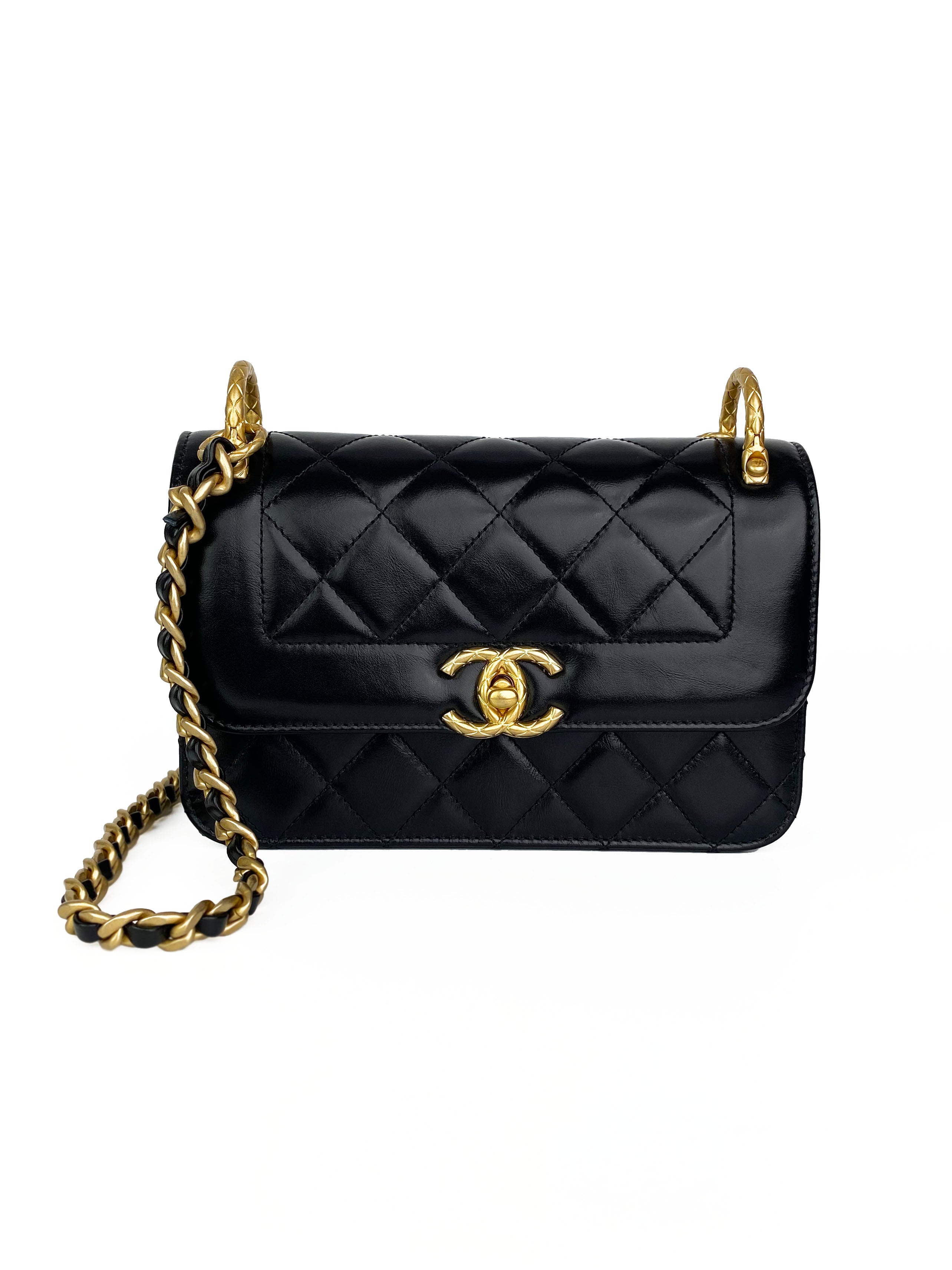 Chanel Small Black Square Flap Bag with Gold Handles