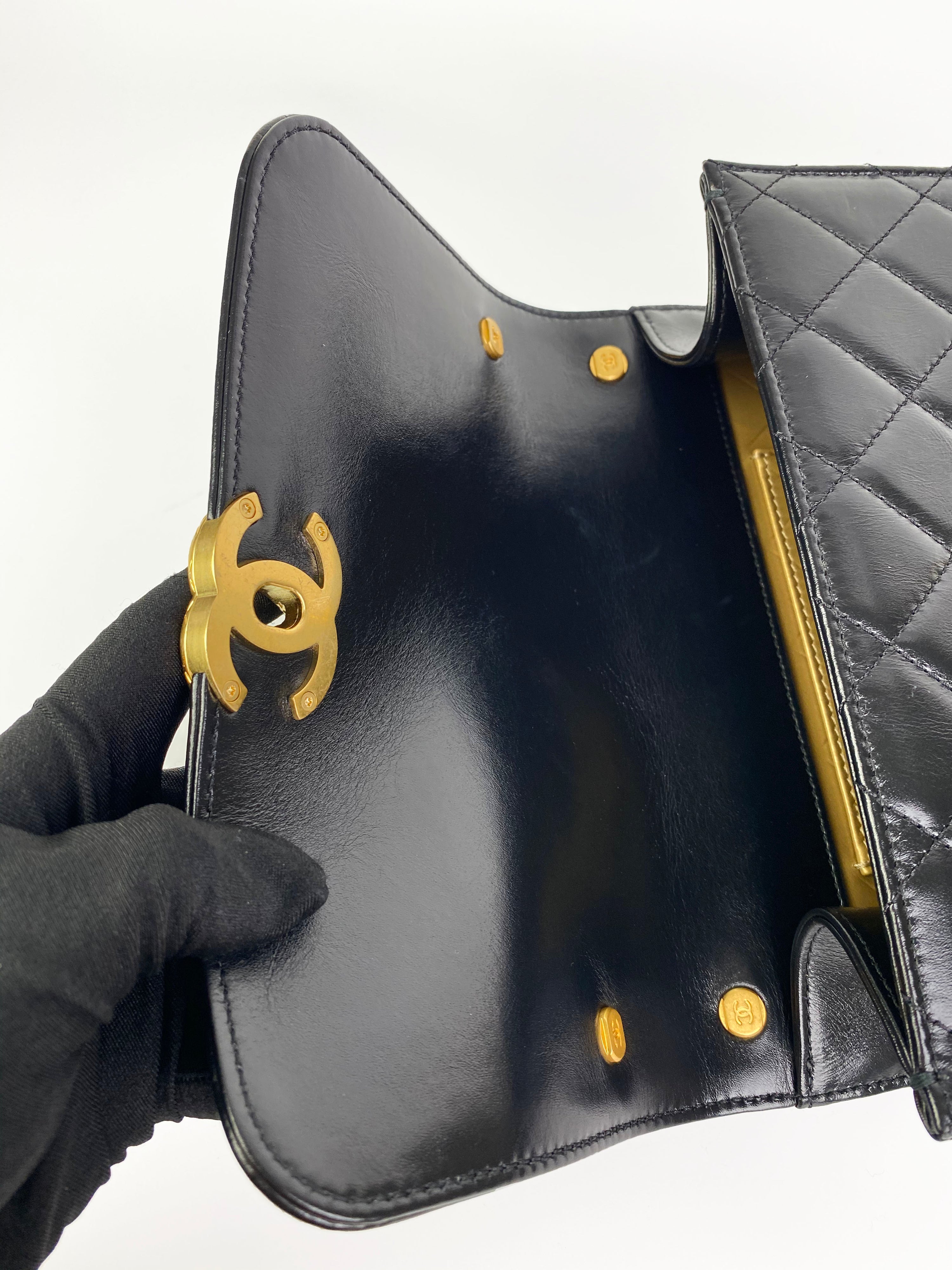 Chanel Small Black Square Flap Bag with Gold Handles