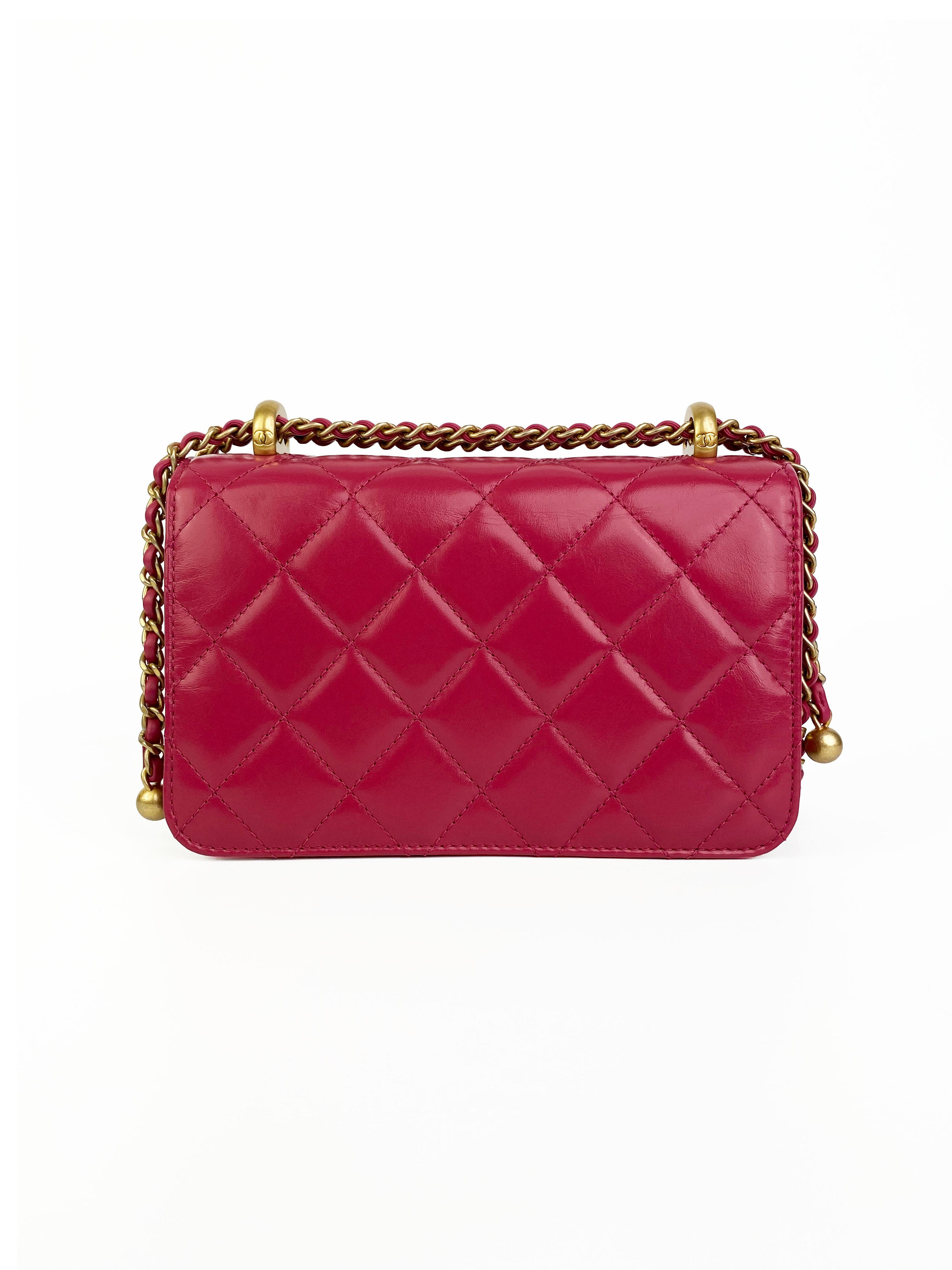 Chanel Mini Deep Pink Flap Bag with Gold Balls