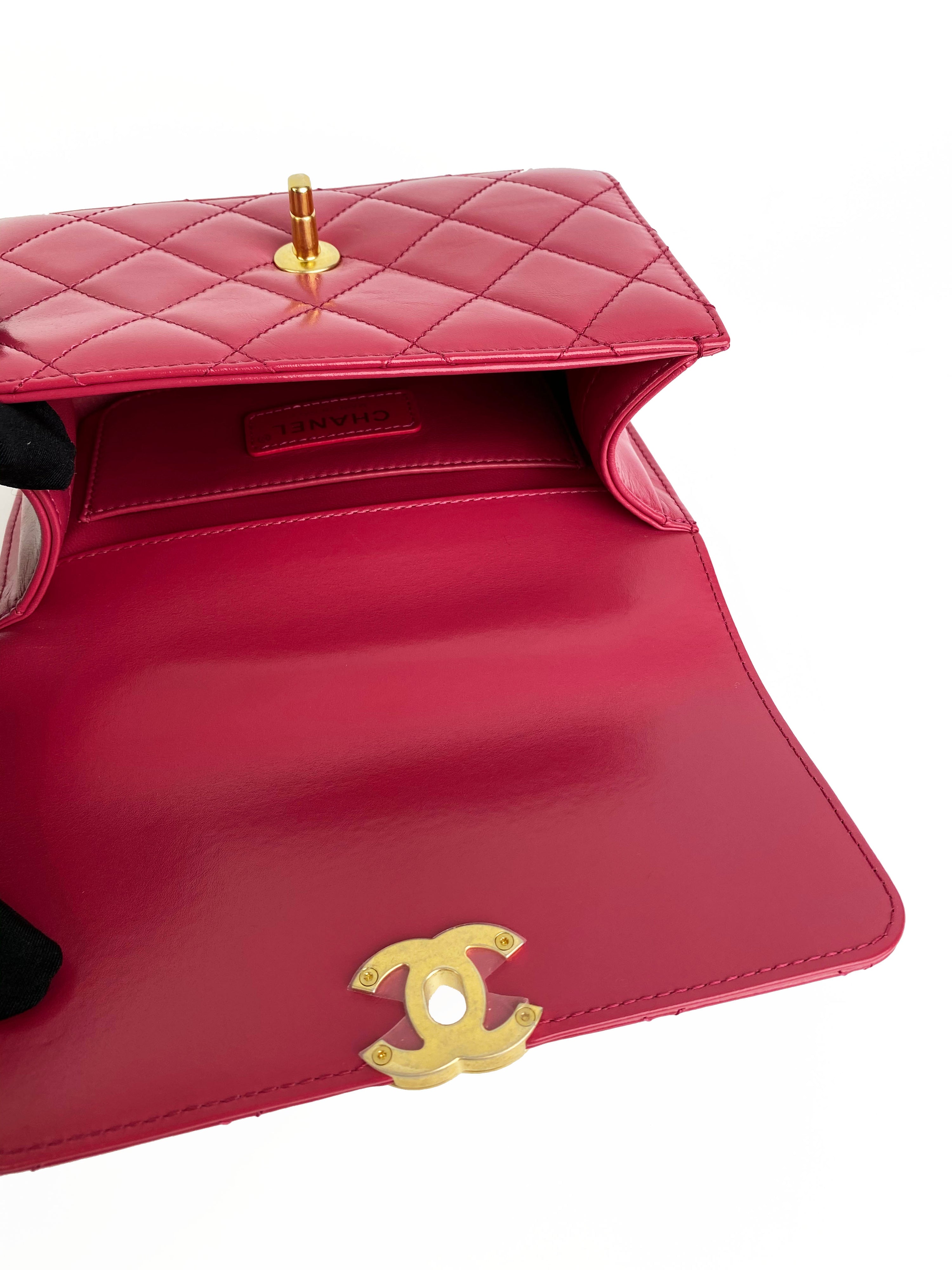 Chanel Mini Deep Pink Flap Bag with Gold Balls