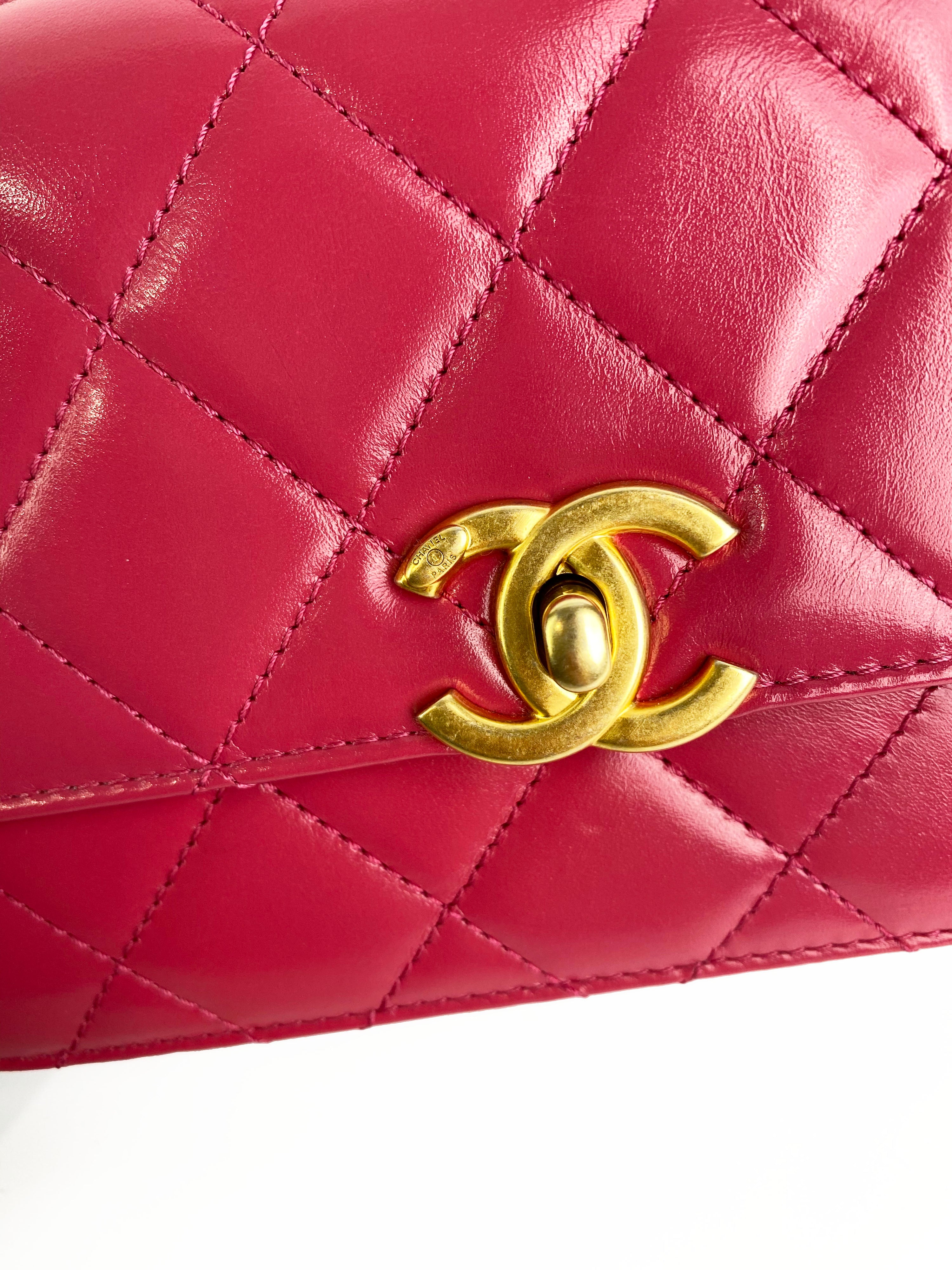 Chanel Mini Deep Pink Flap Bag with Gold Balls