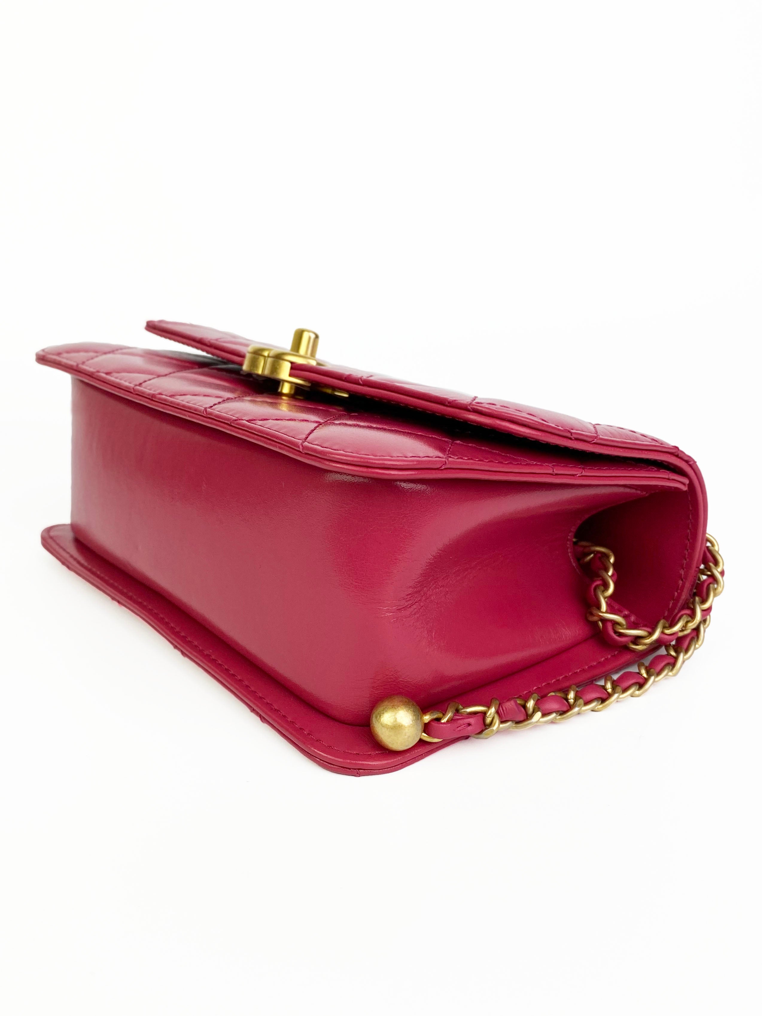 Chanel Mini Deep Pink Flap Bag with Gold Balls