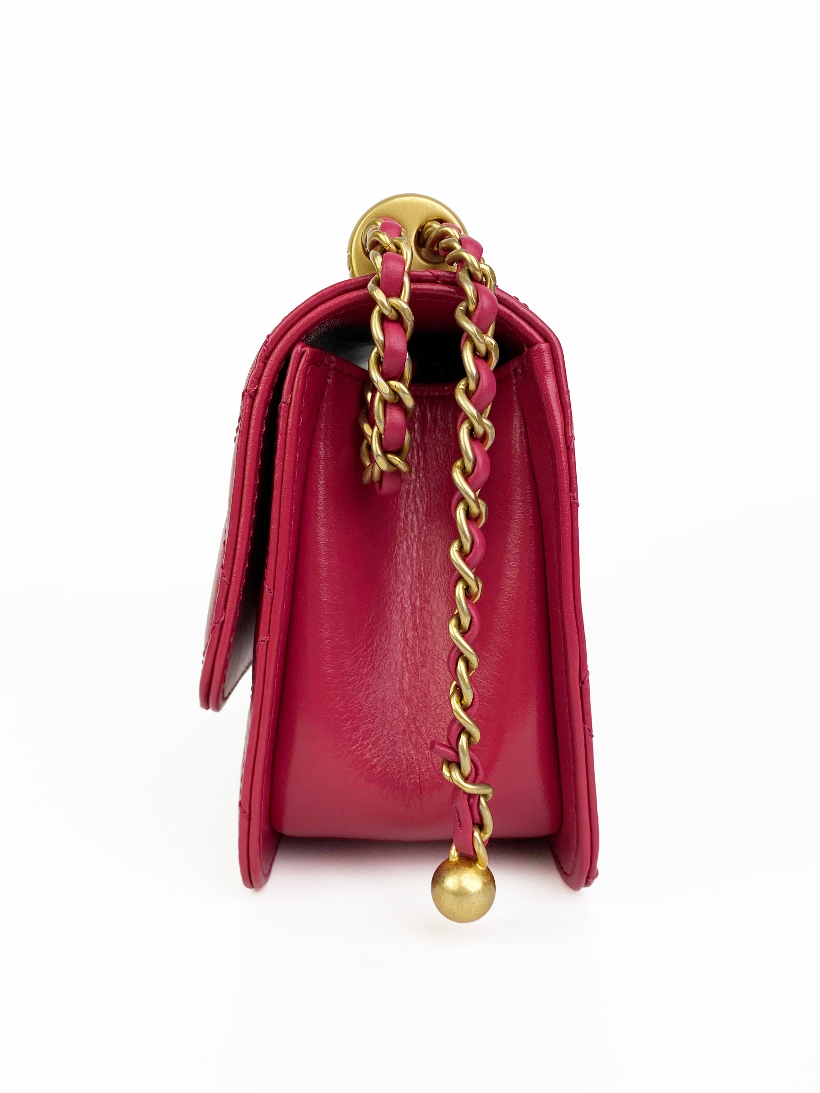 Chanel Mini Deep Pink Flap Bag with Gold Balls