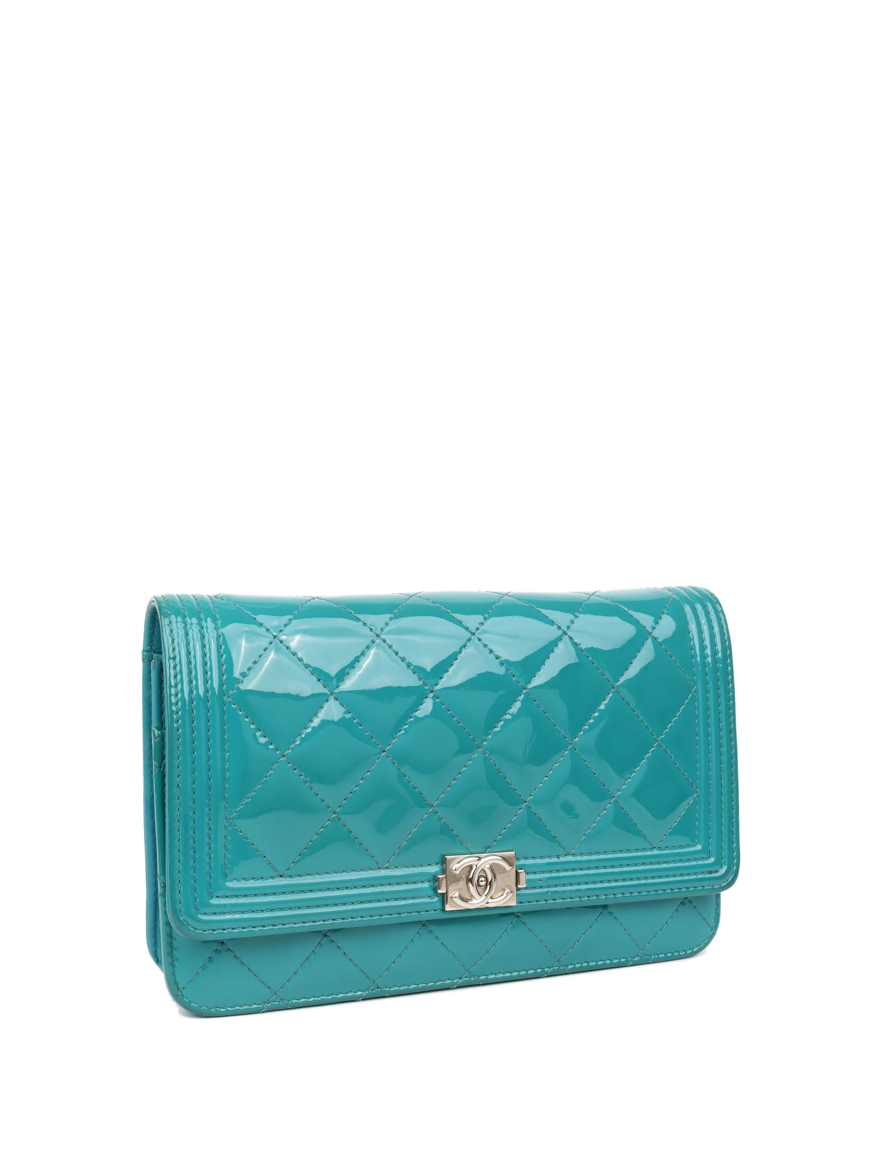 Chanel Teal Blue Patent Wallet on Chain SHW