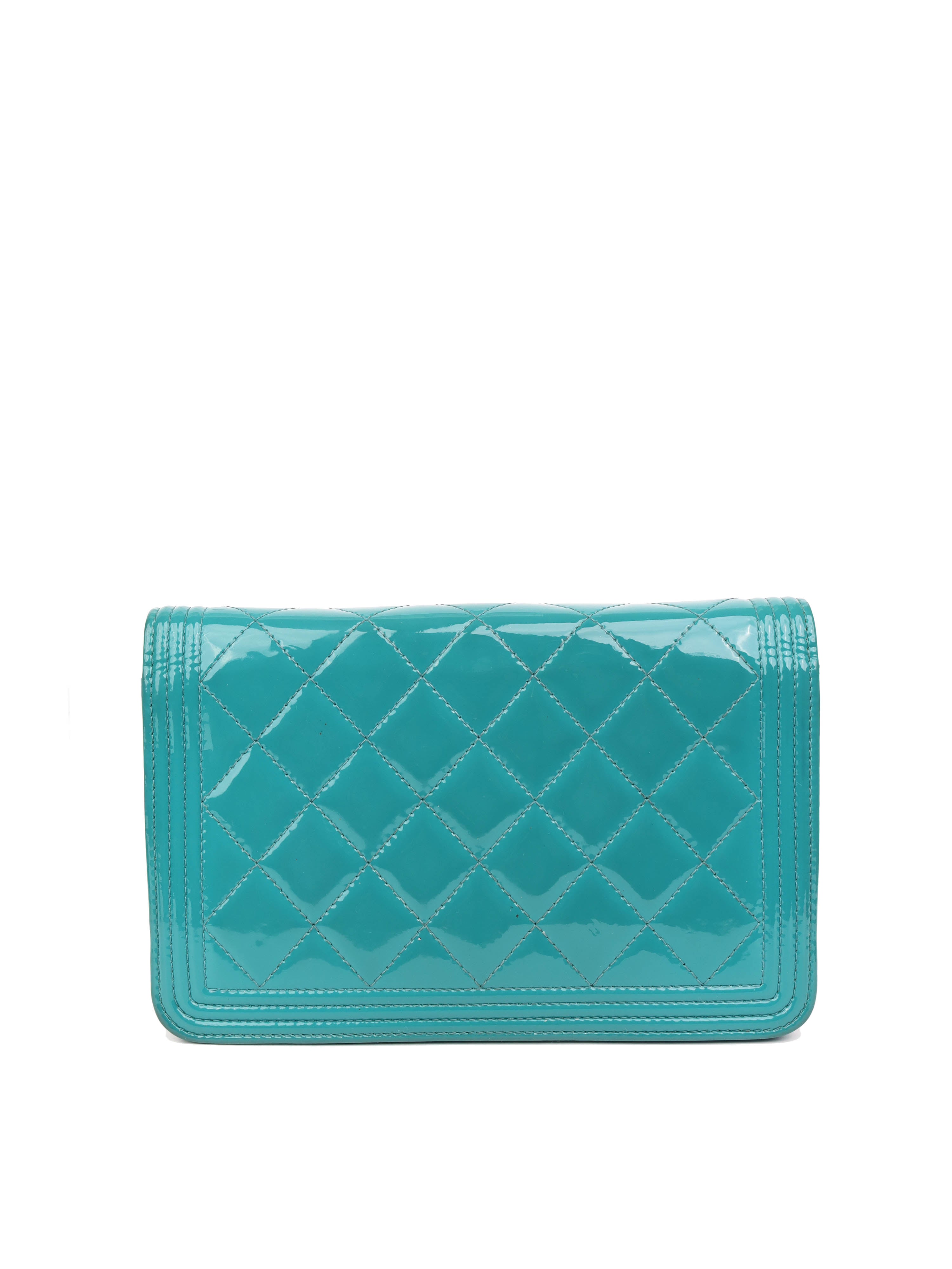 Chanel Teal Blue Patent Wallet on Chain SHW