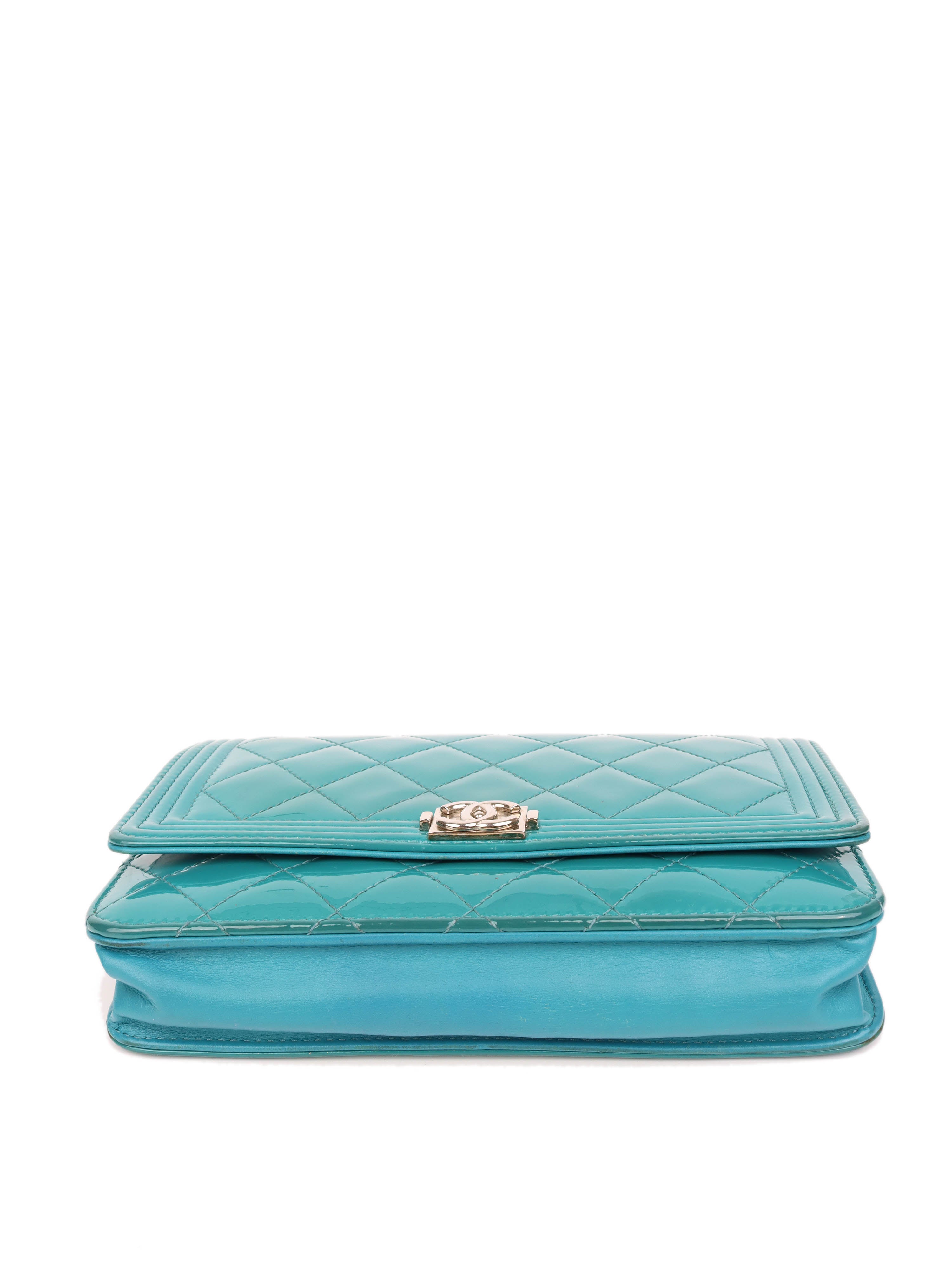 Chanel Teal Blue Patent Wallet on Chain SHW