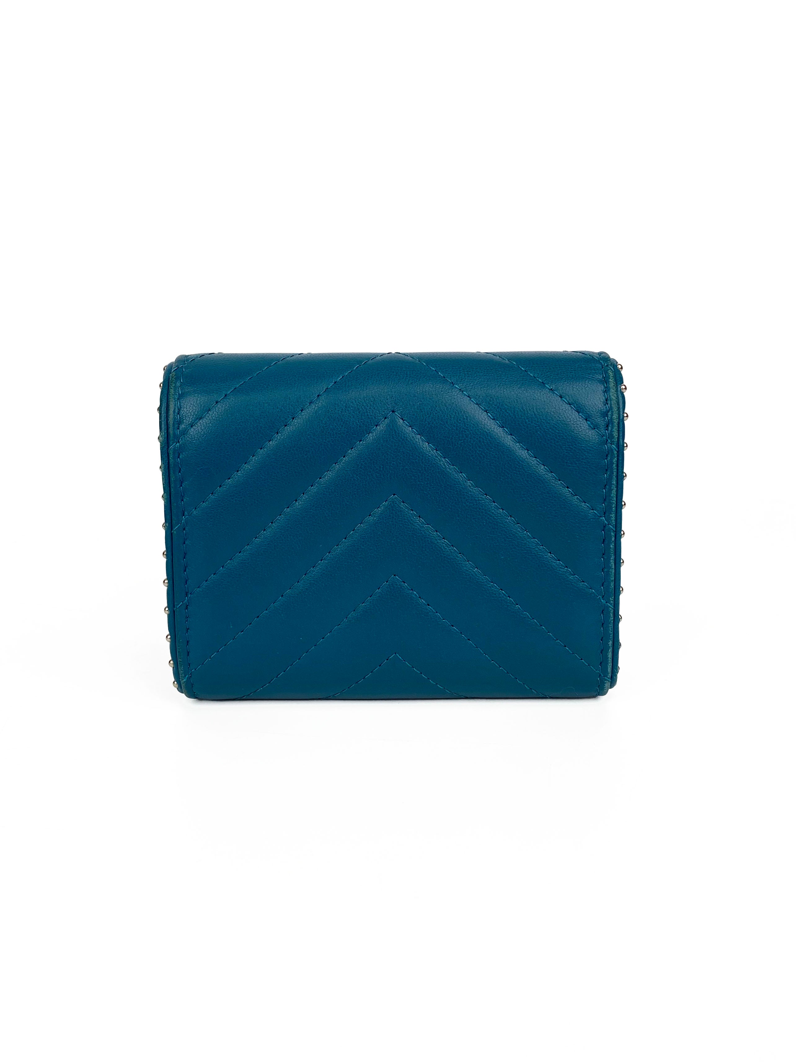 Chanel Teal Chevron Studded Wallet