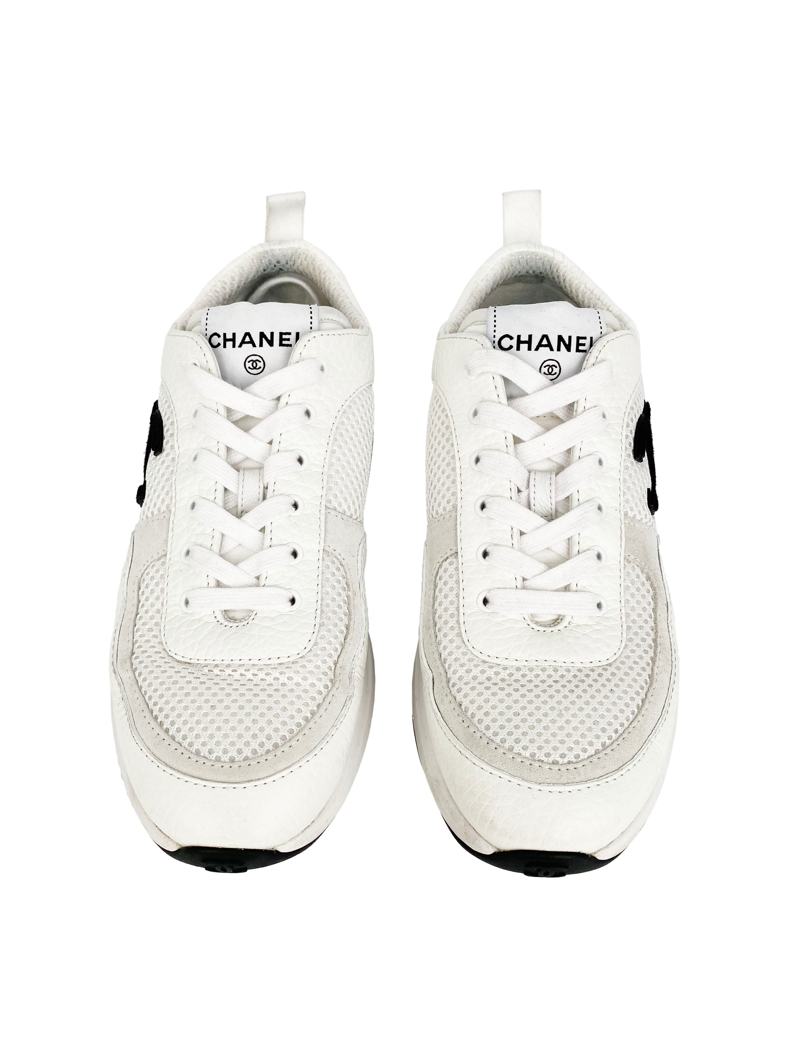 Chanel White CC Sneakers 38.5