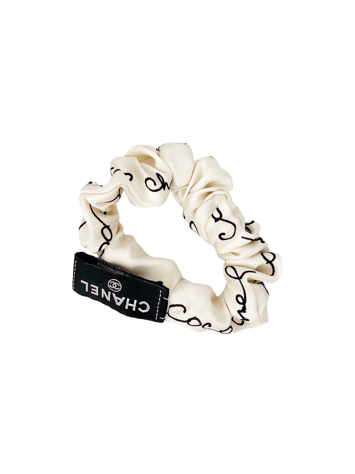 Chanel White 
Black Scrunchie 
Headscarf