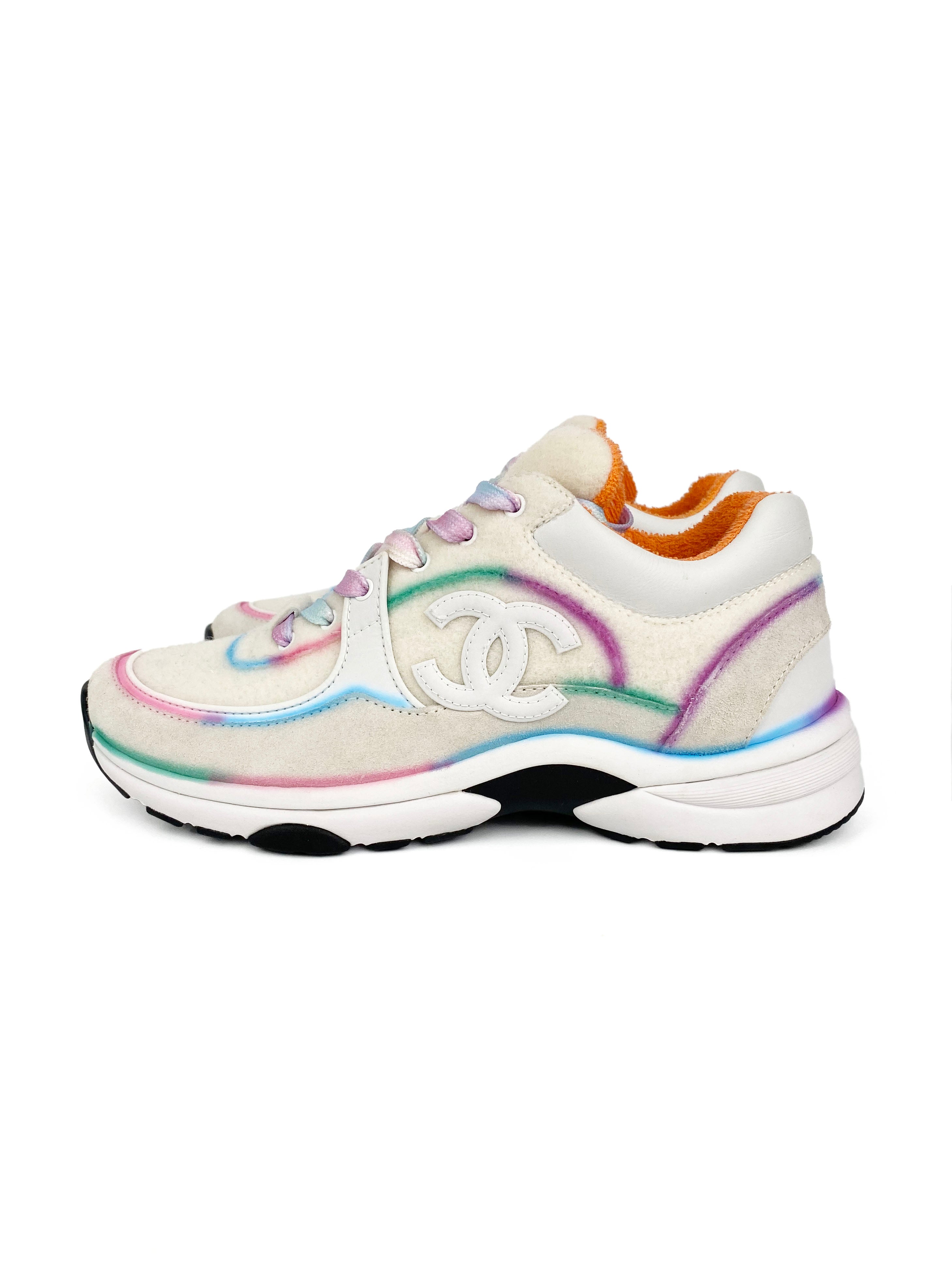 Chanel White 
Multicolour Suede Sneakers 38