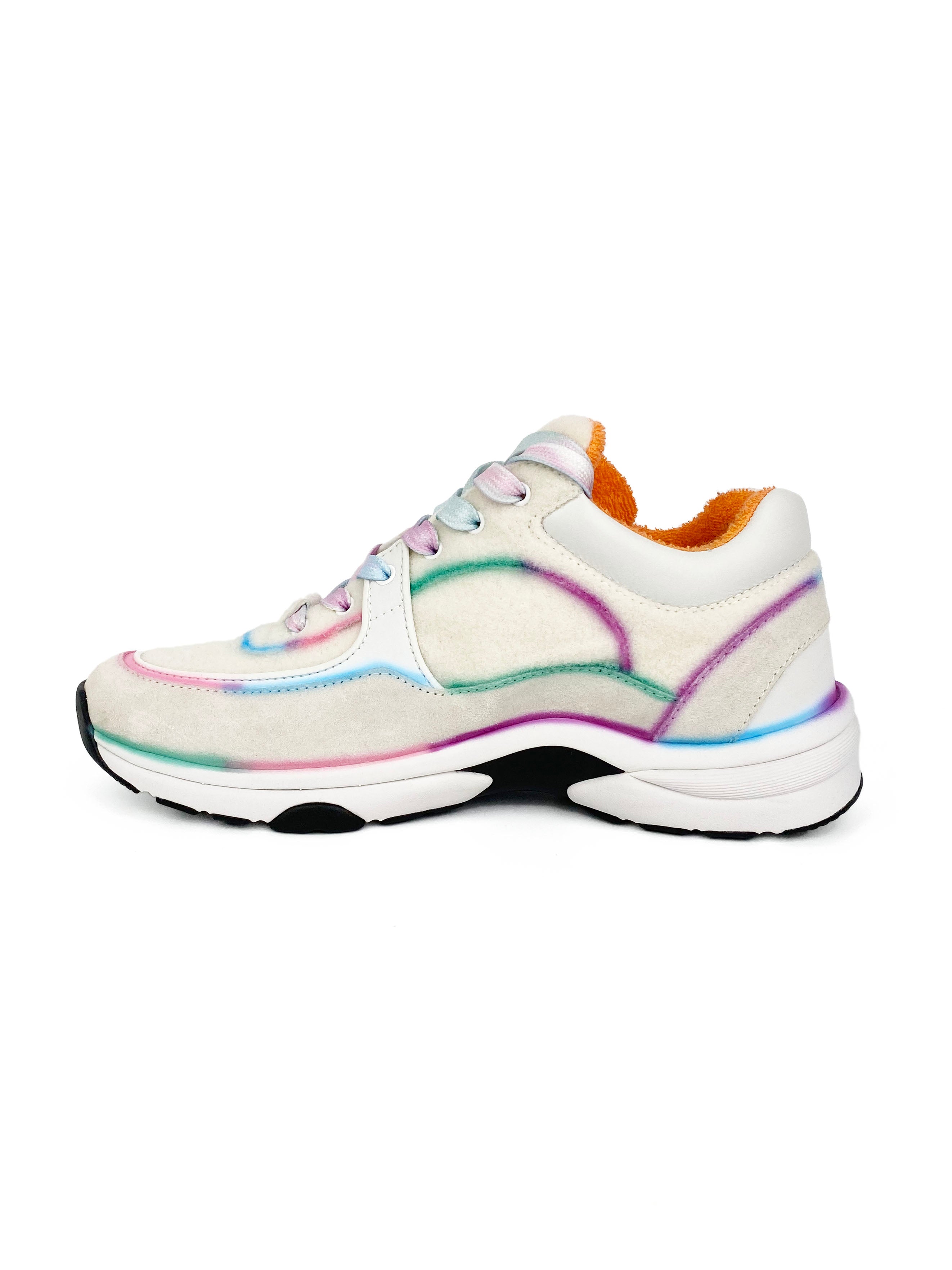 Chanel White 
Multicolour Suede Sneakers 38