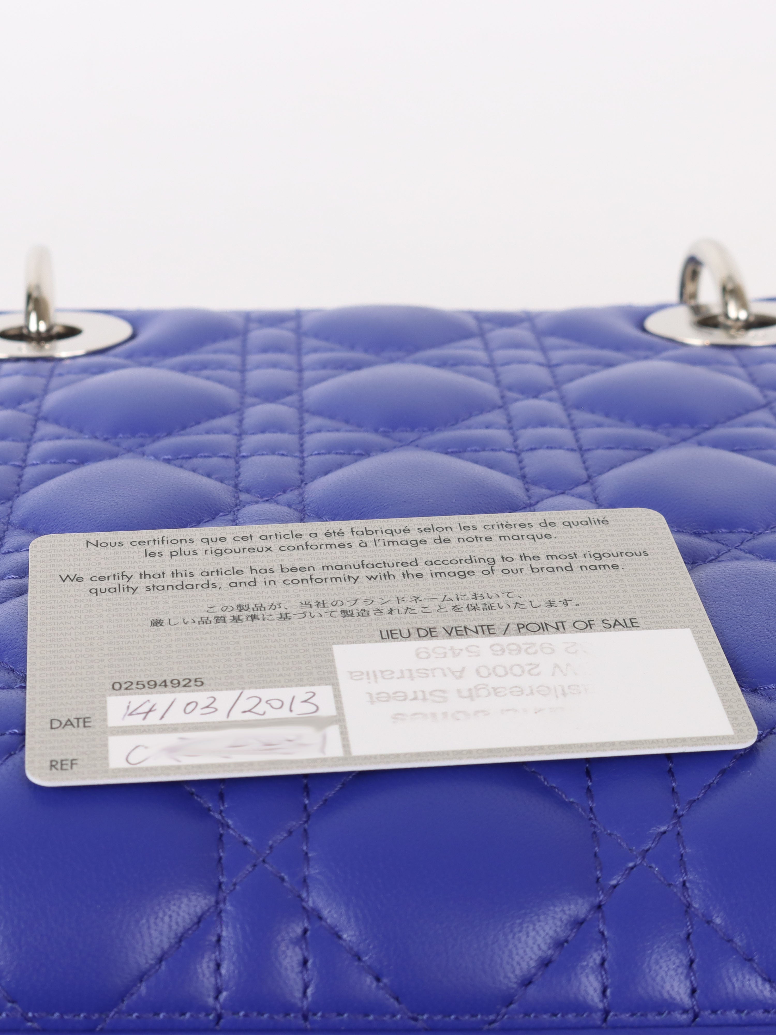 Dior Blue Medium Lady Dior Bag