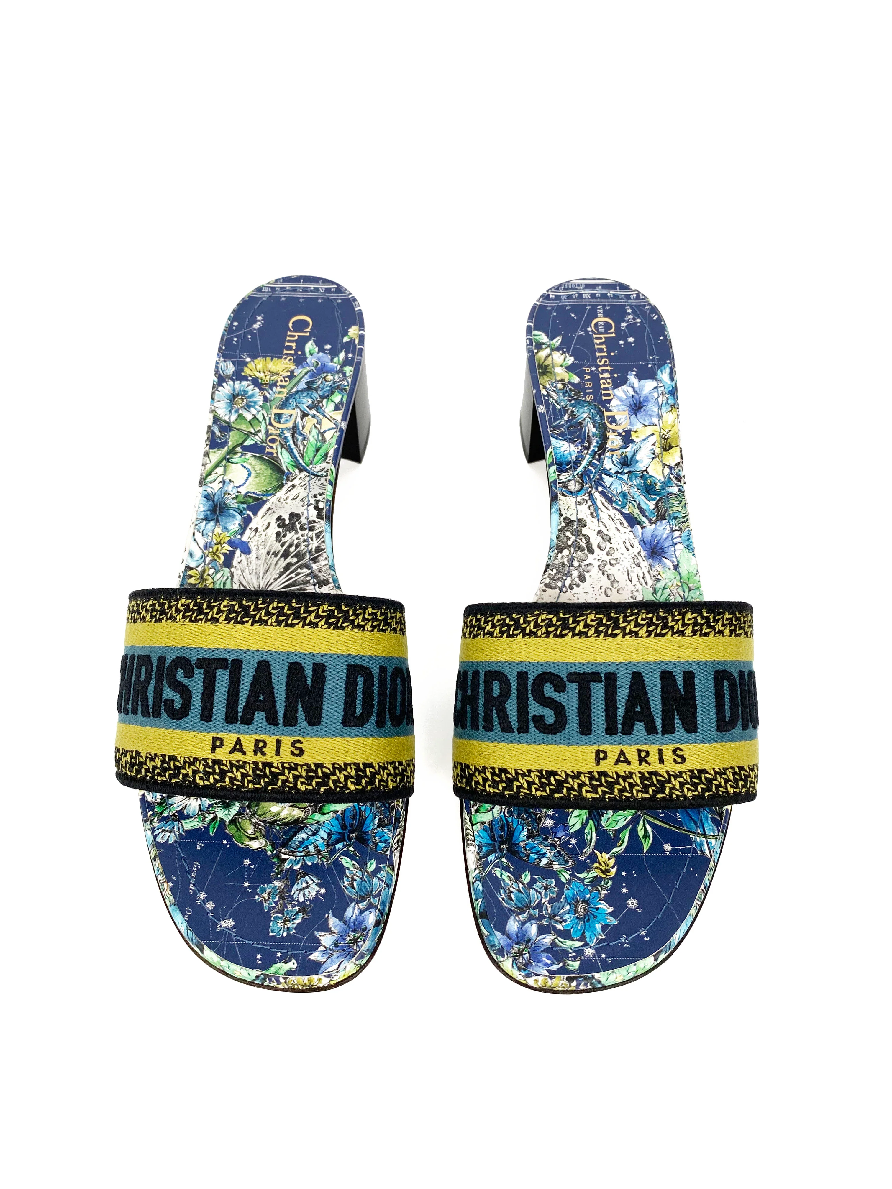 Dior Blue  Green Dway Heeled Slides 39