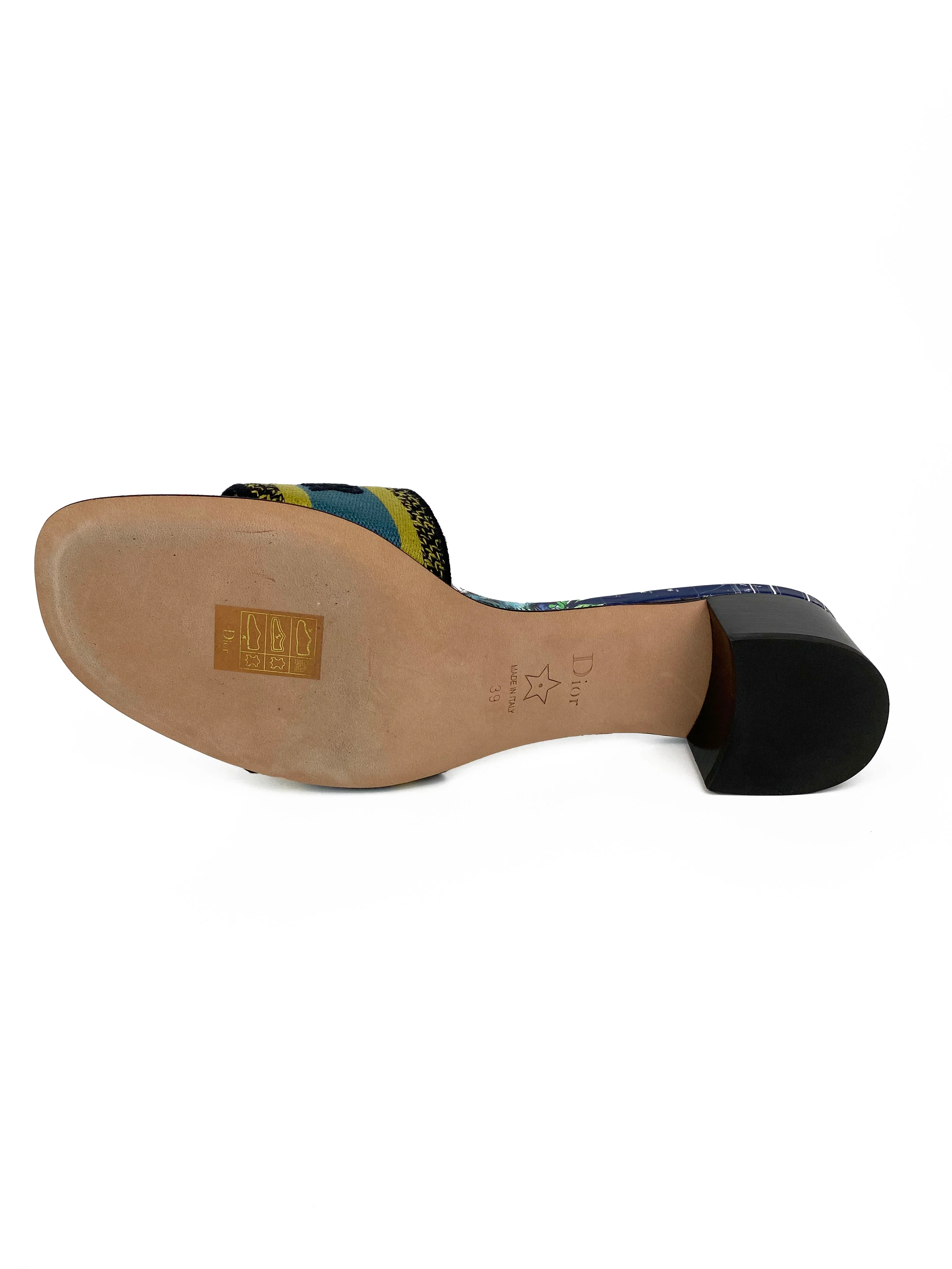 Dior Blue  Green Dway Heeled Slides 39