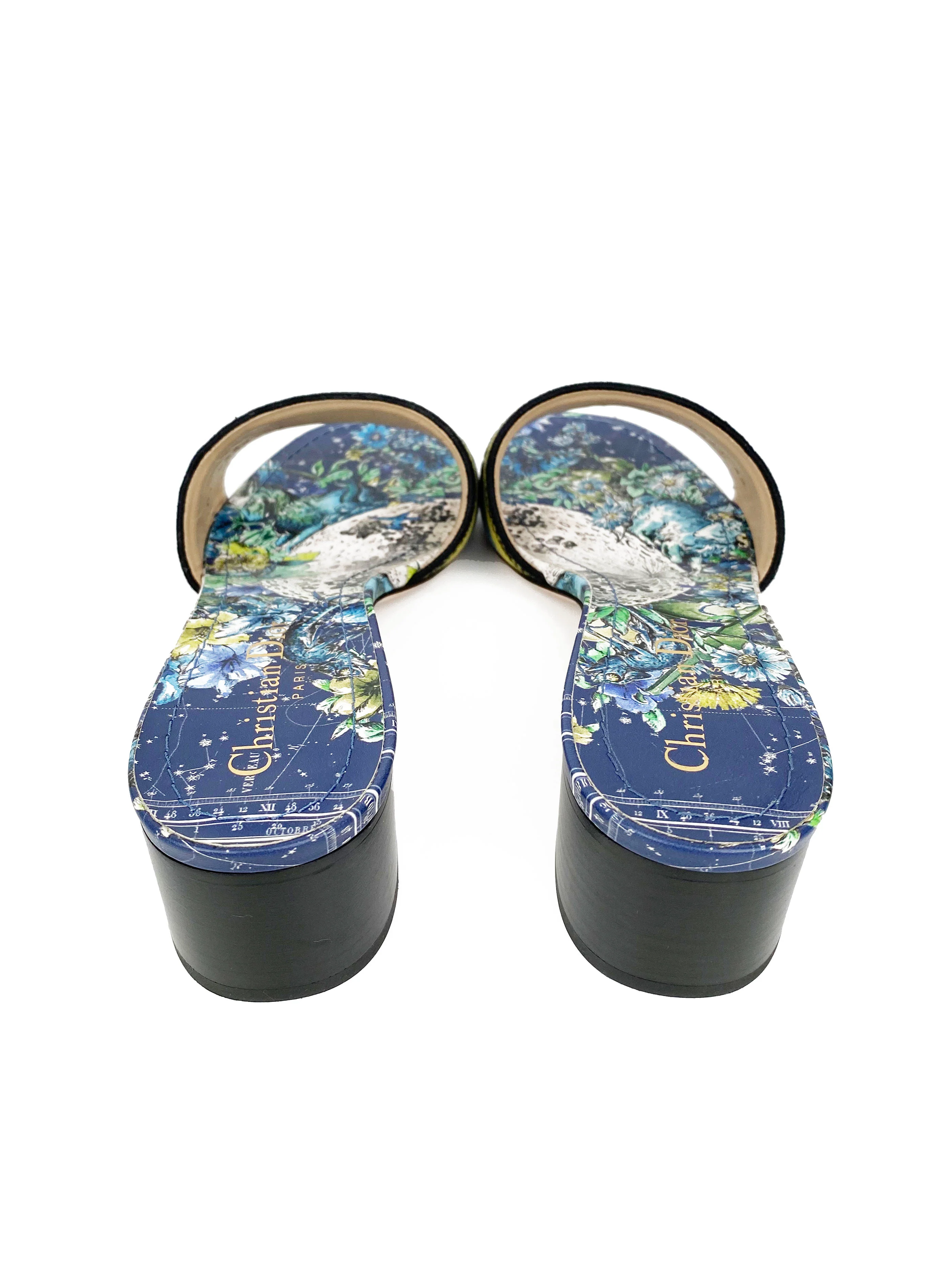 Dior Blue  Green Dway Heeled Slides 39