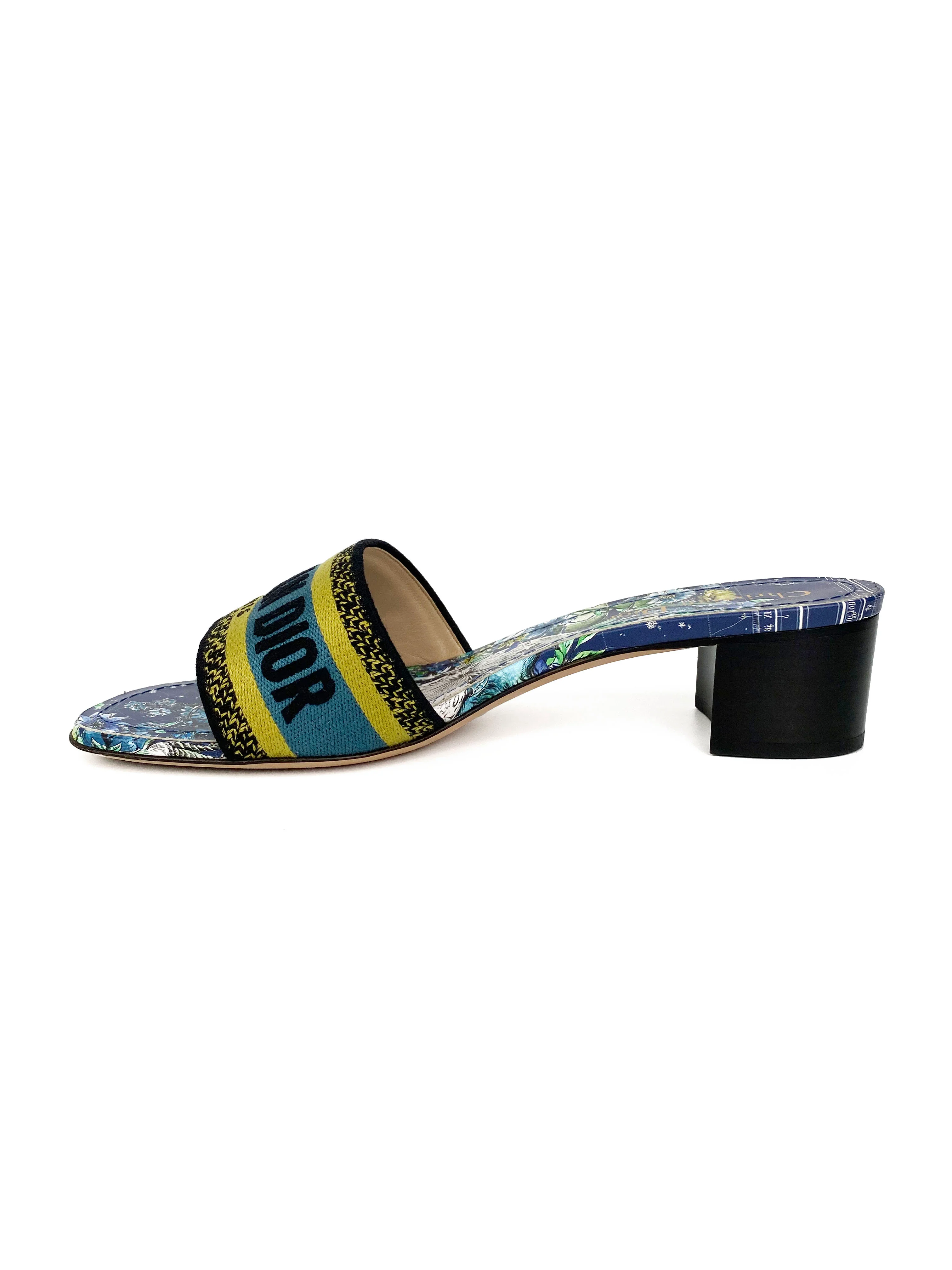 Dior Blue  Green Dway Heeled Slides 39