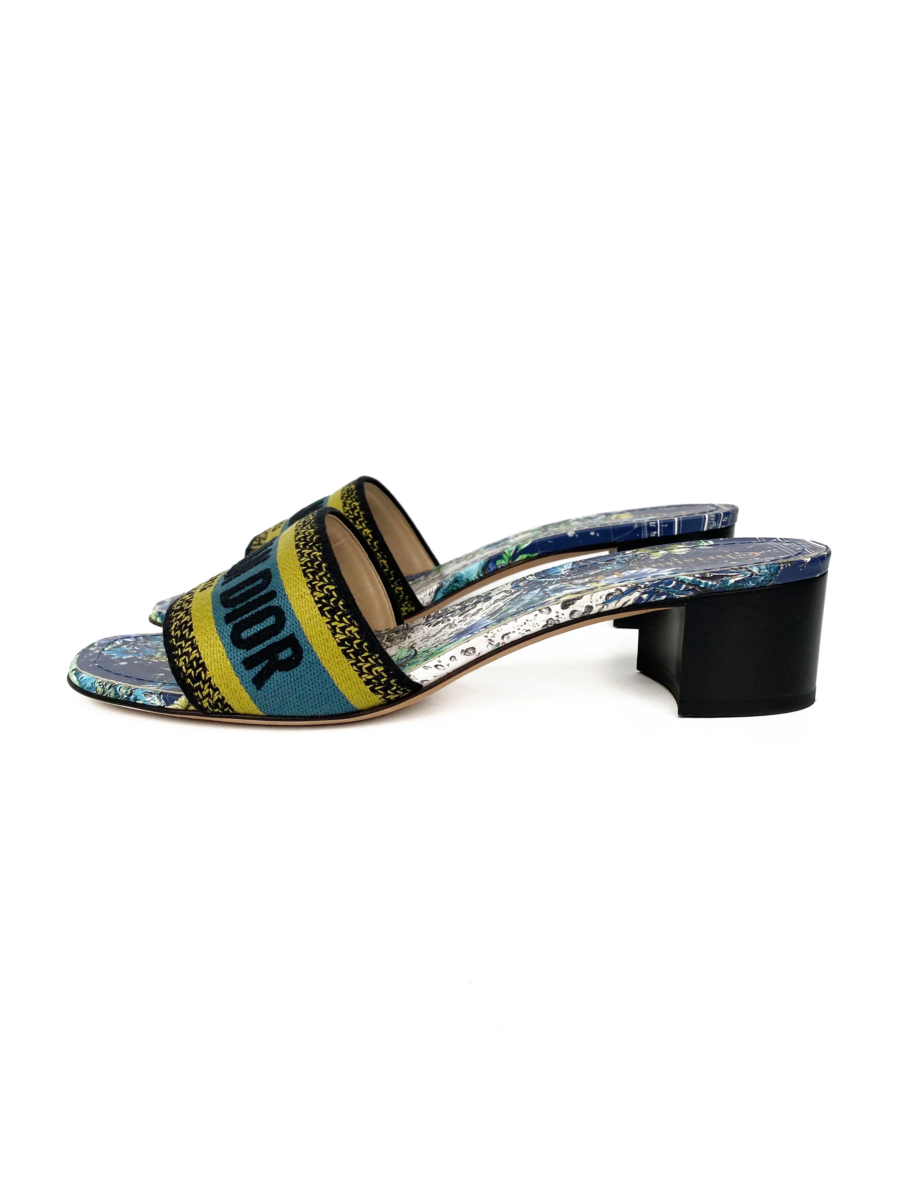 Dior Blue  Green Dway Heeled Slides 39
