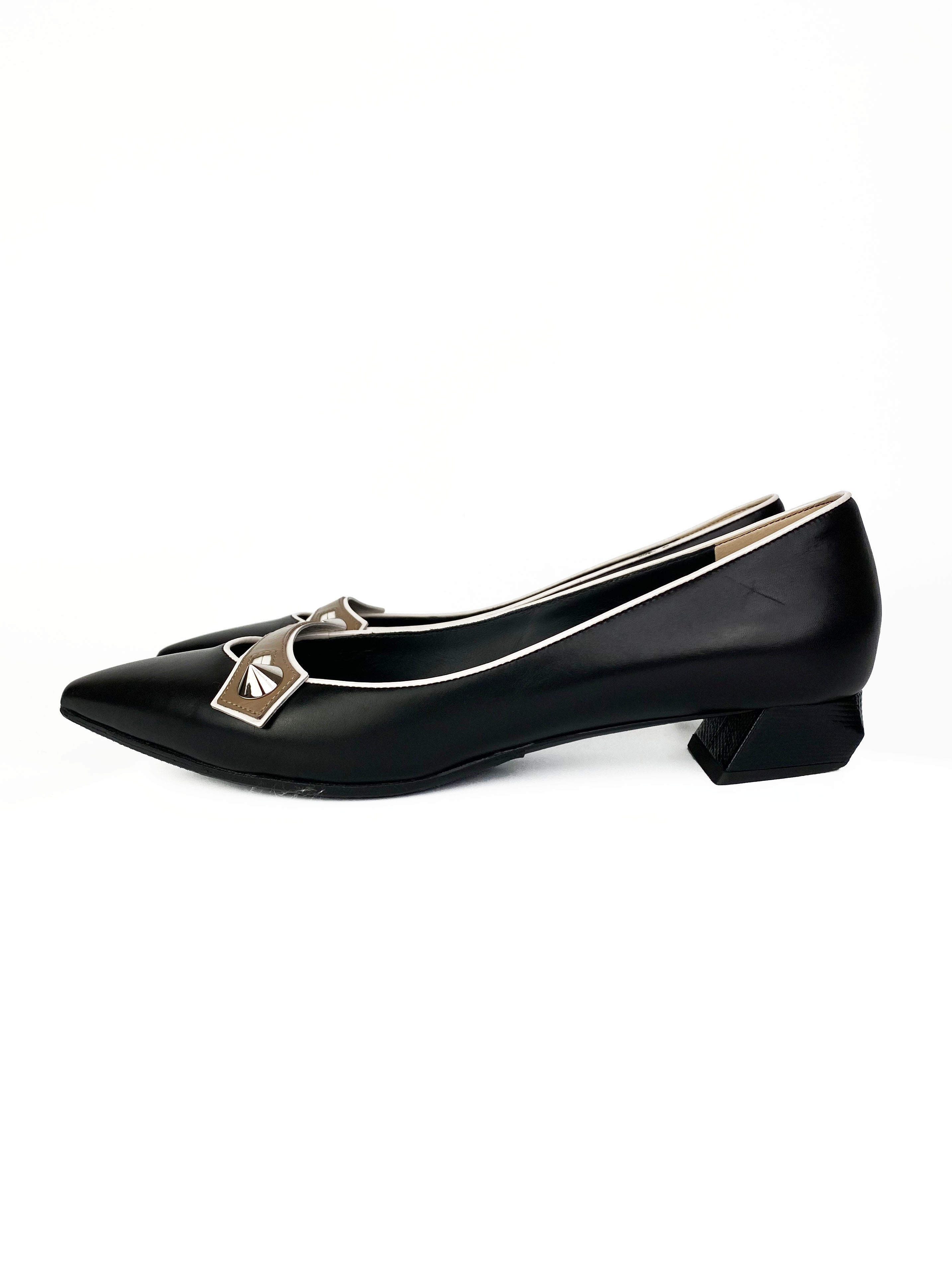 Fendi Black Flats with Silver Studs 38.5