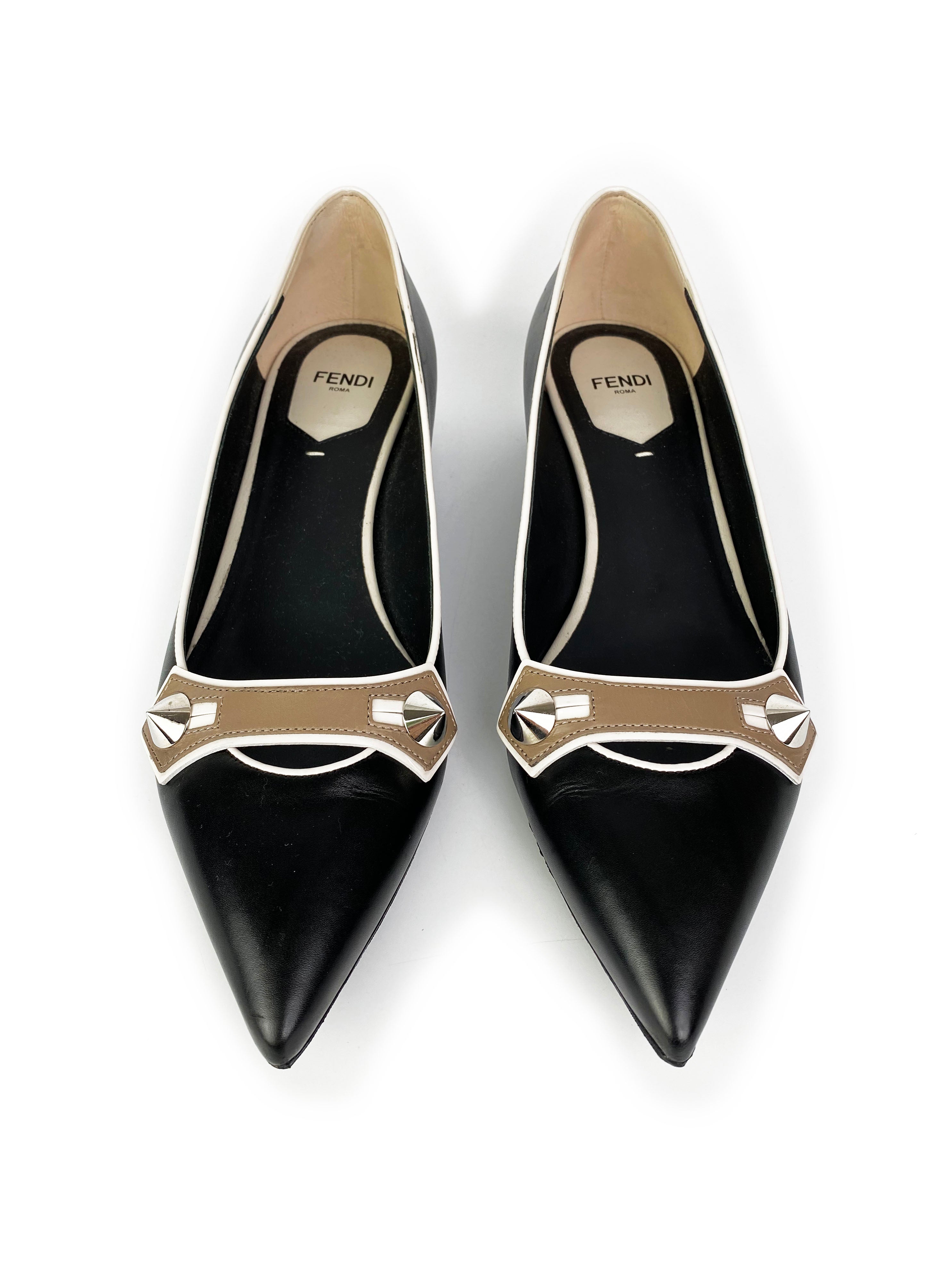 Fendi Black Flats with Silver Studs 38.5