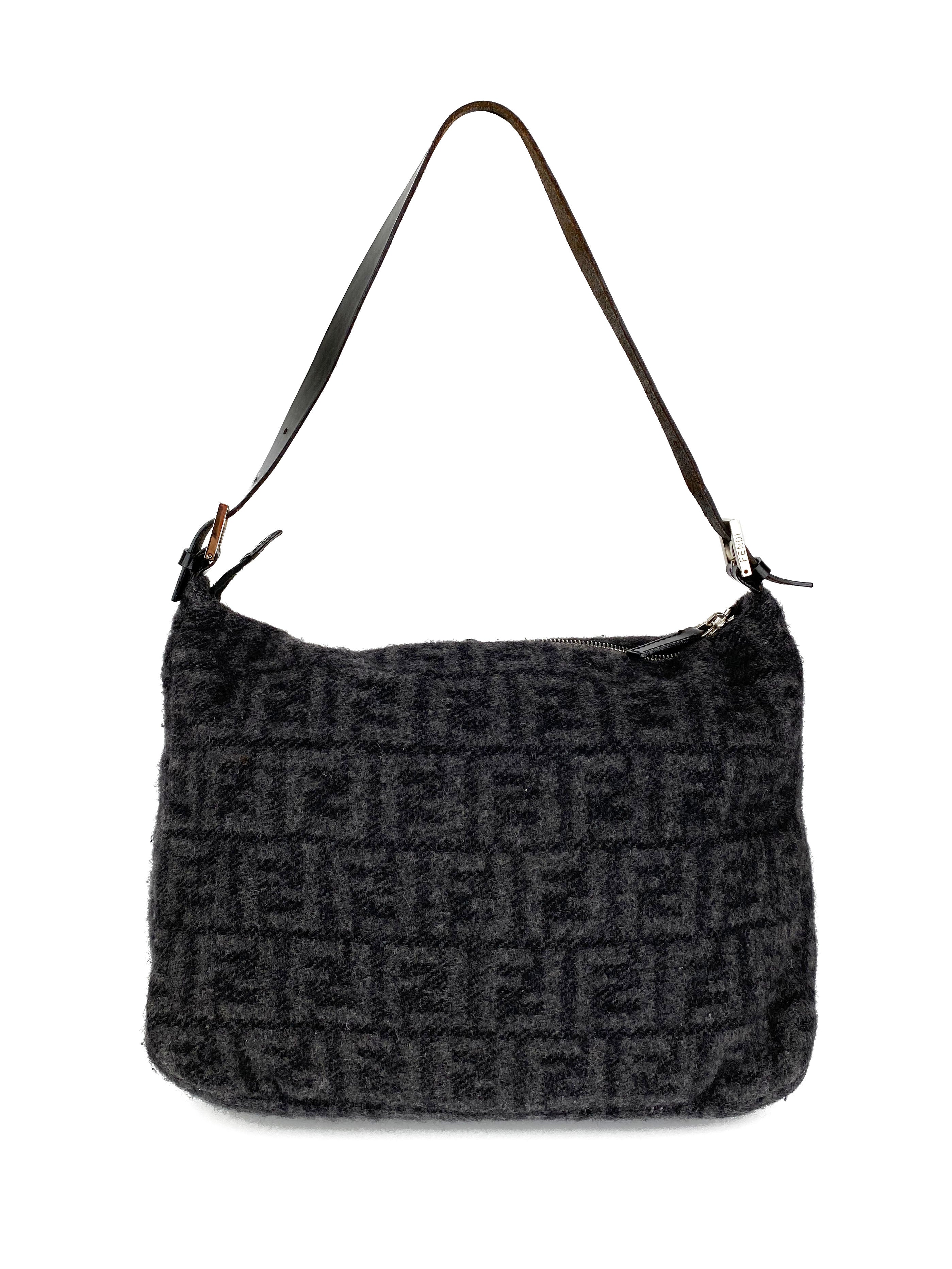 Fendi Black Wool Baguette Bag