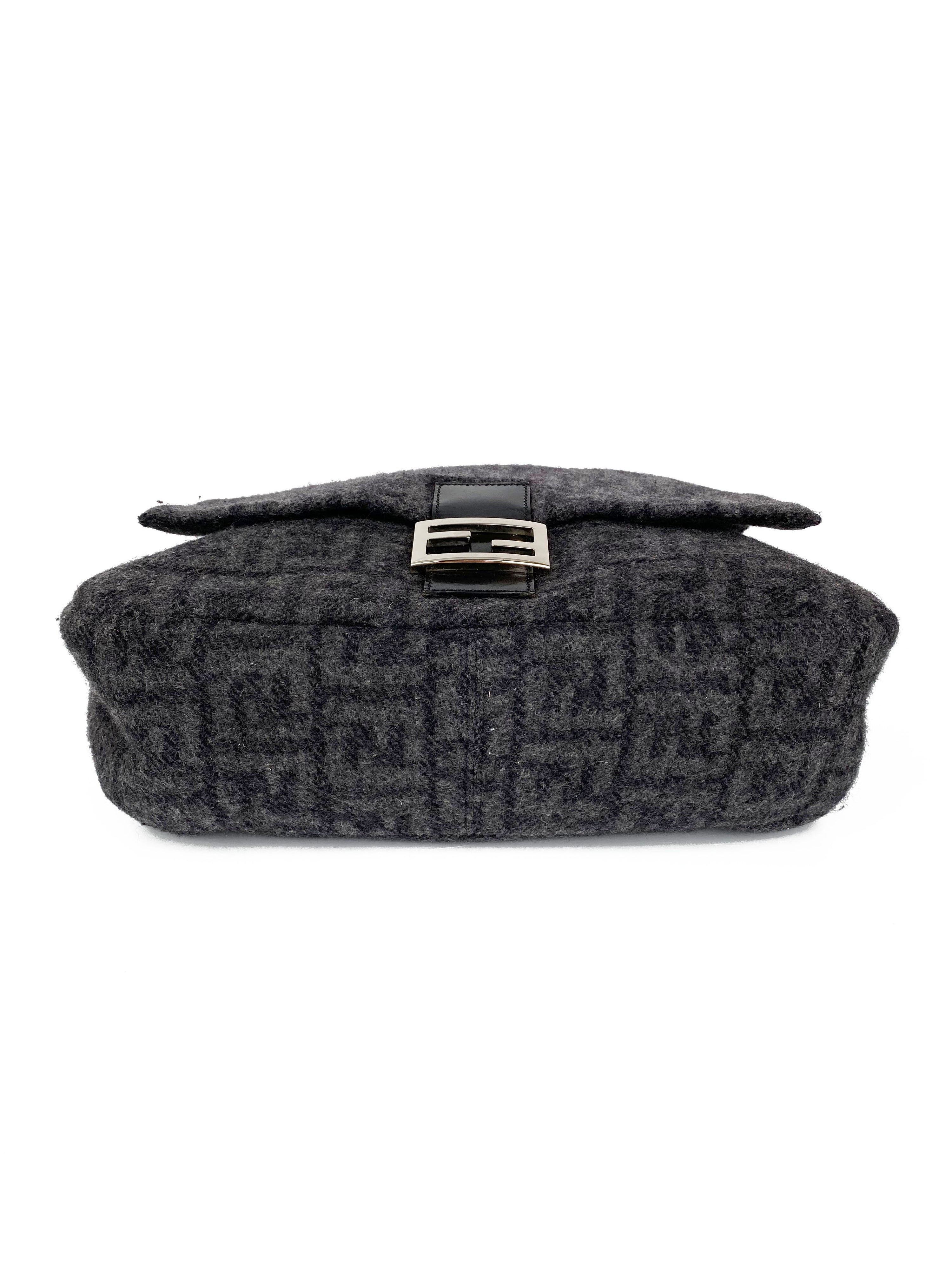 Fendi Black Wool Baguette Bag