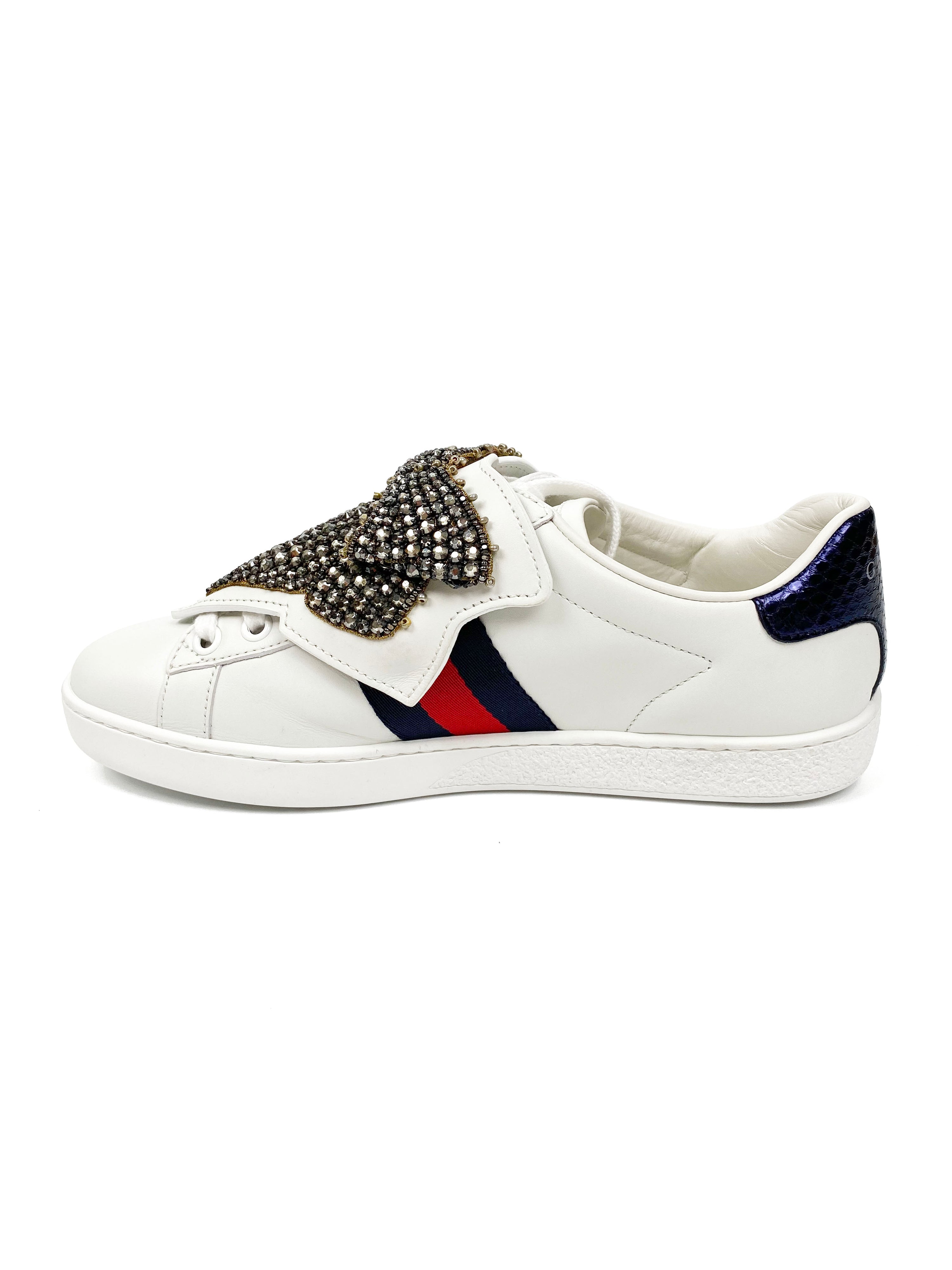 Gucci Ace Bow Lace Patch Sneakers 35.5