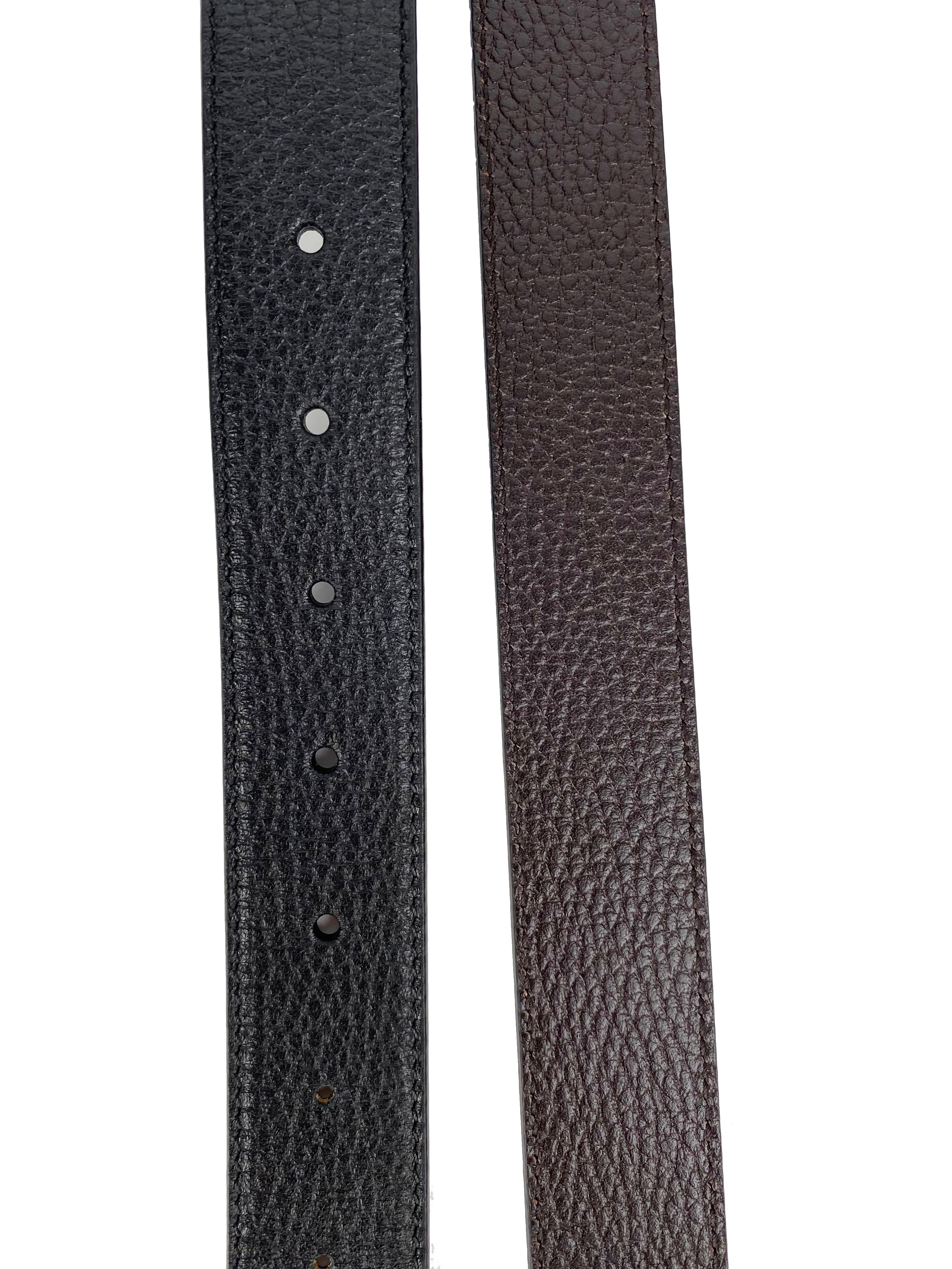 Gucci Black 
Brown Reversible Thin Belt 85