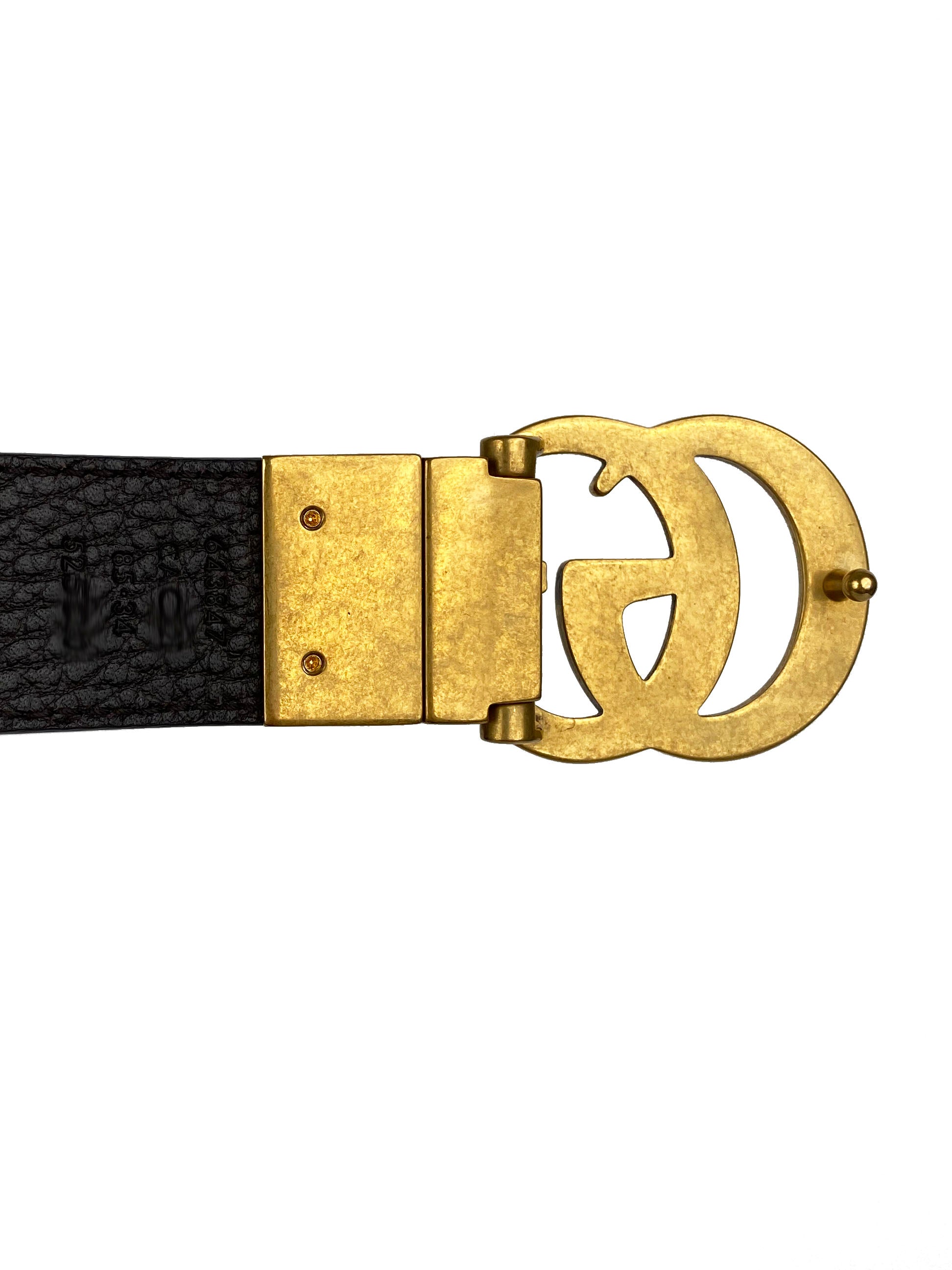 Gucci Black 
Brown Reversible Thin Belt 85