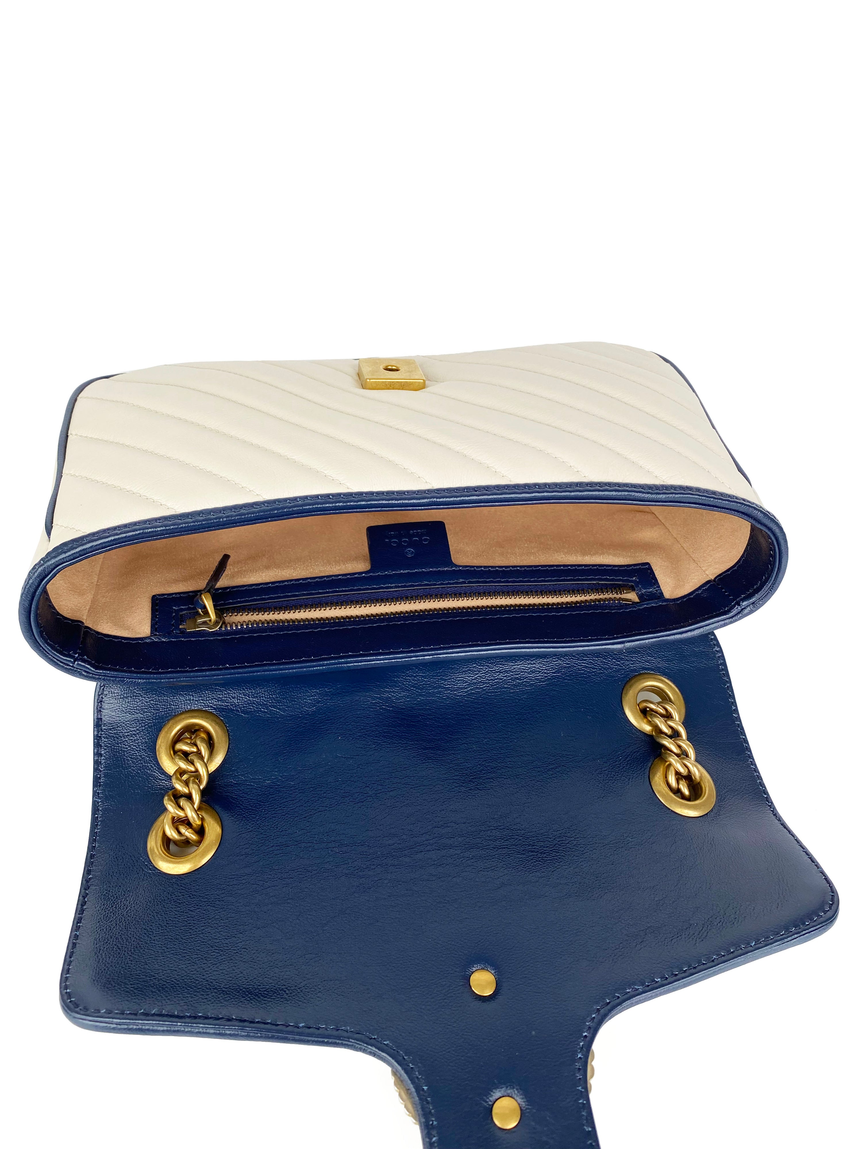 Gucci GG Marmont Torchon White 
Blue Shoulder Bag