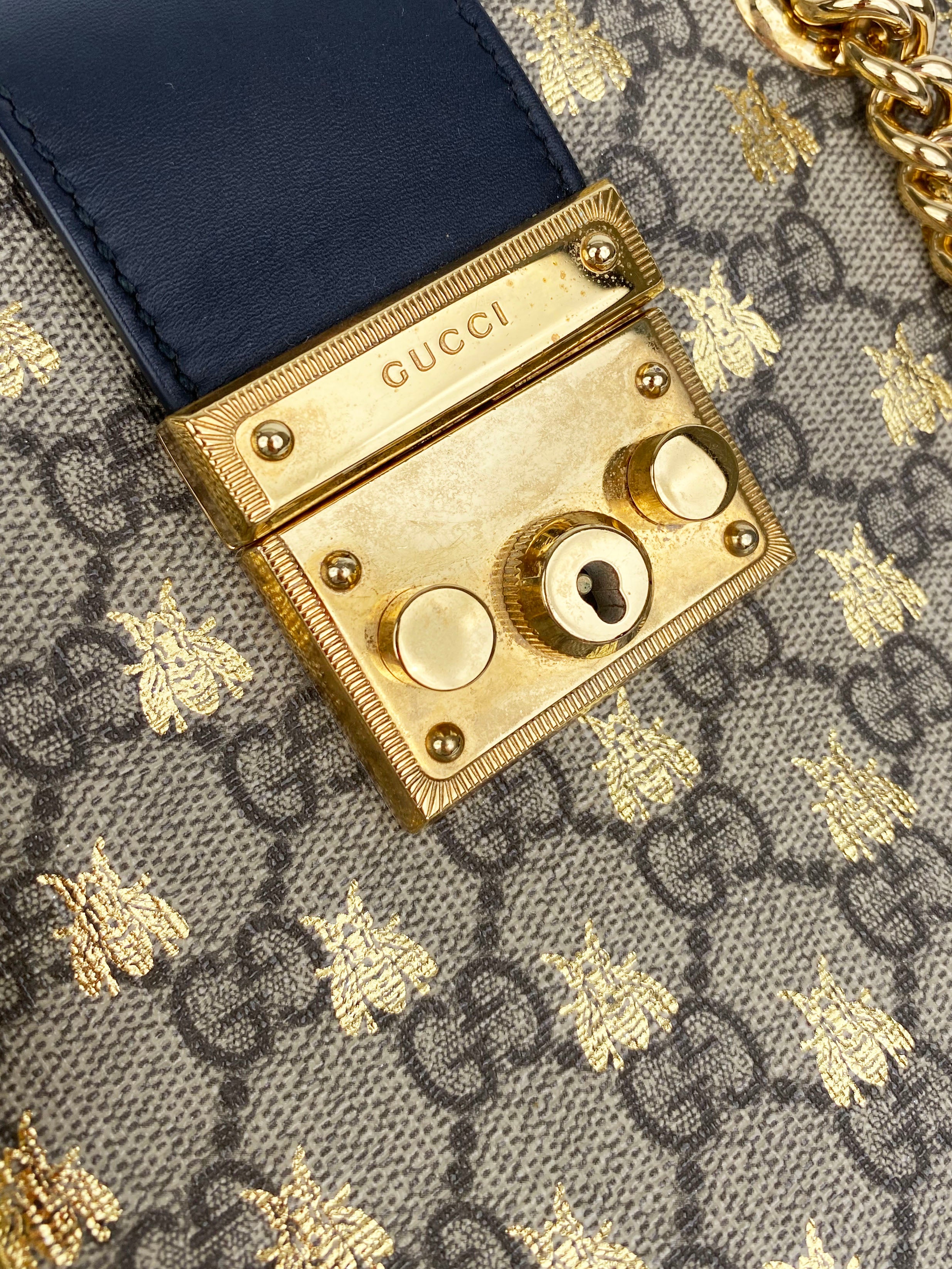 Gucci Small Monogram Bees Padlock Bag