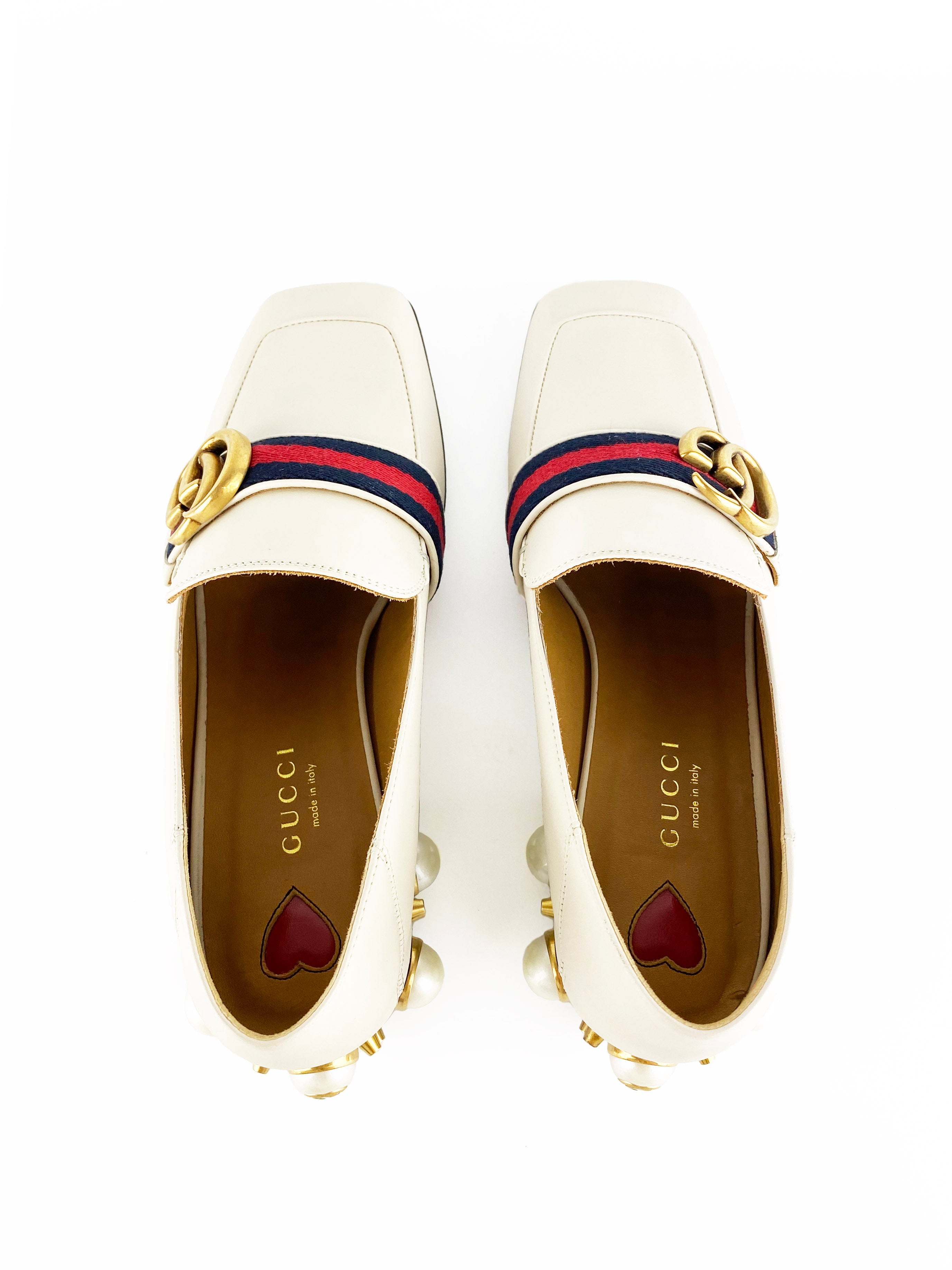 Gucci White Leather Mid-heel Loafers 36