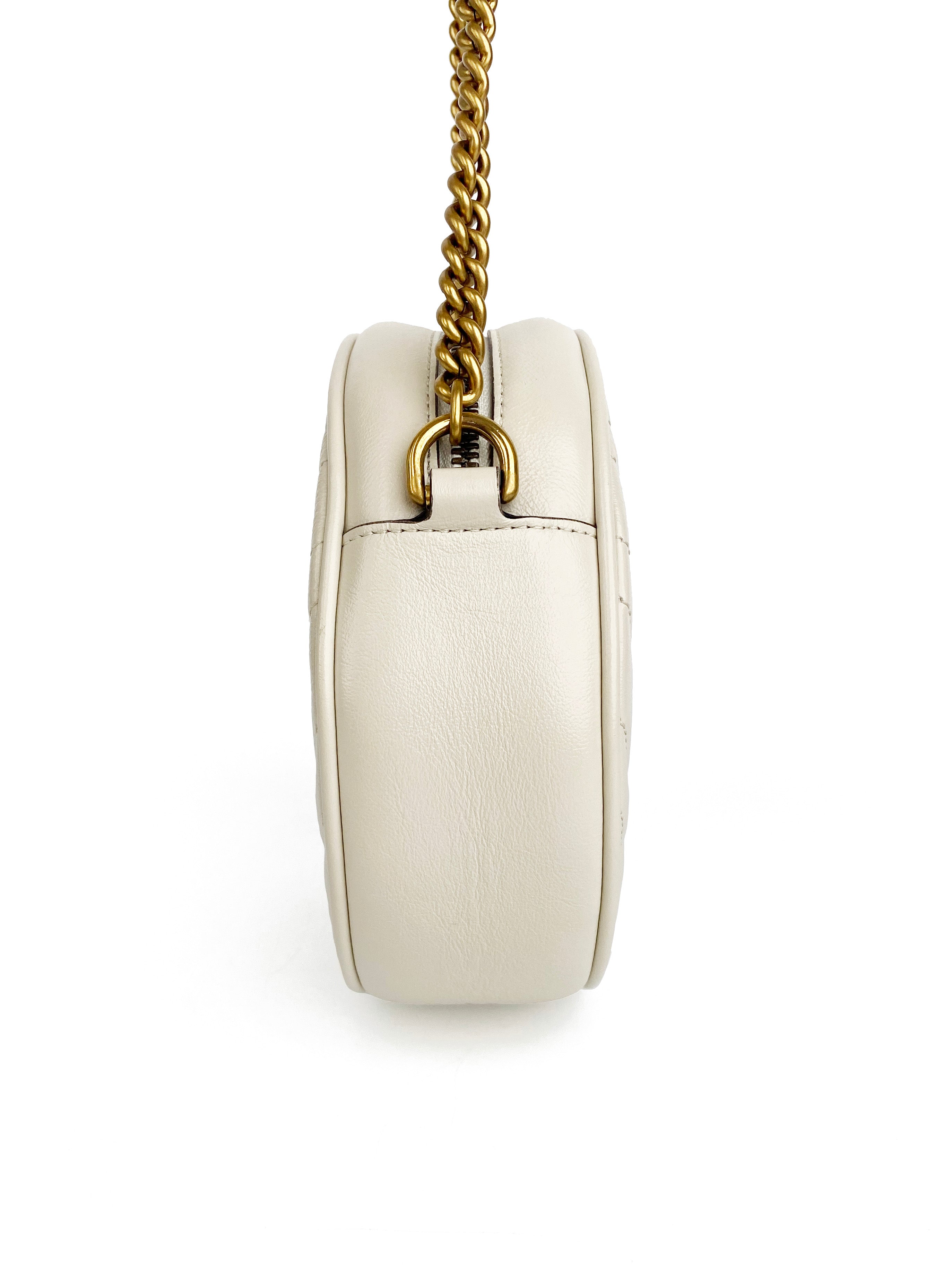 Gucci White Mini Round Marmont Shoulder Bag