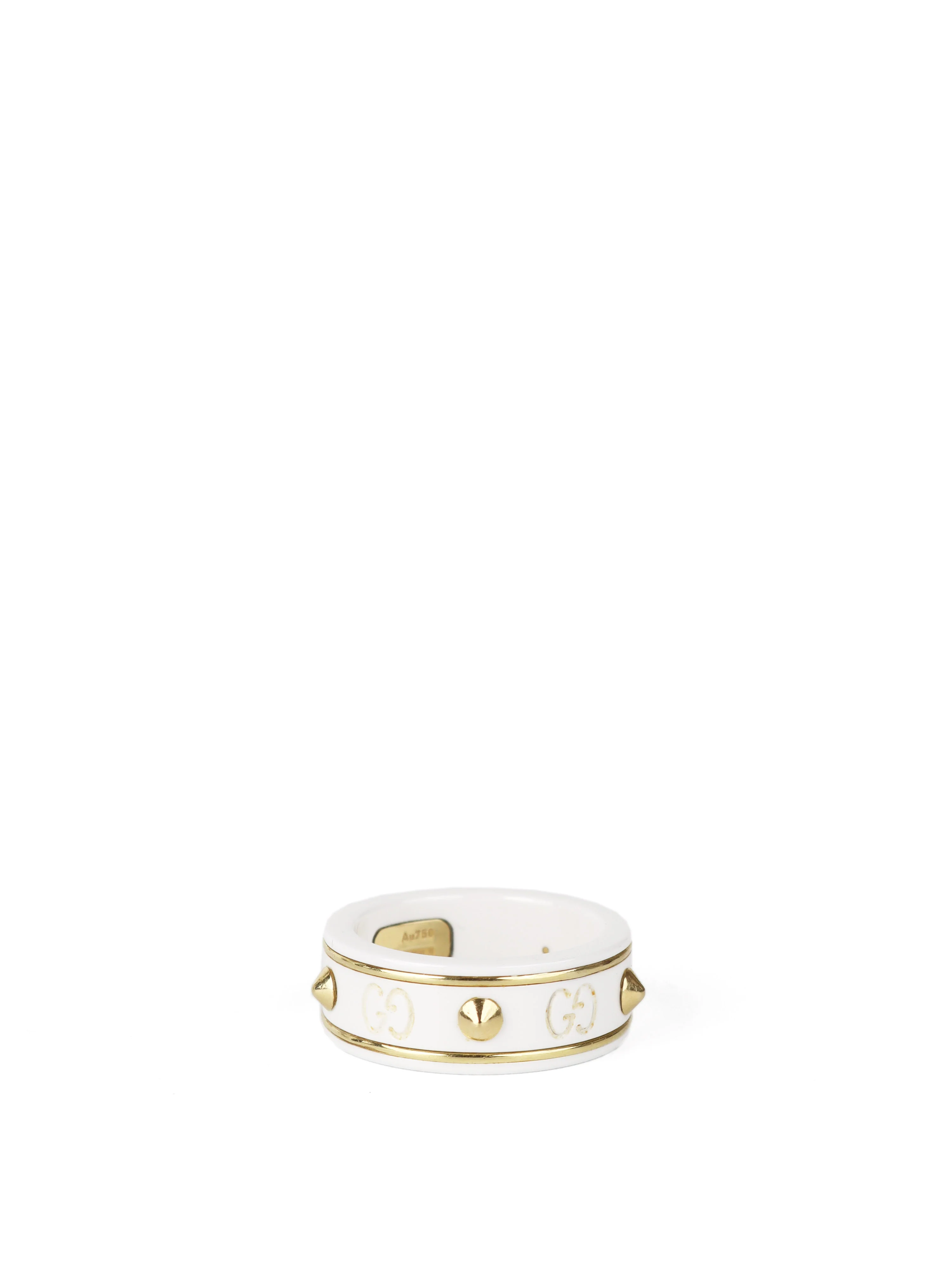 Gucci White/Gold Studded Ceramic Icon Ring