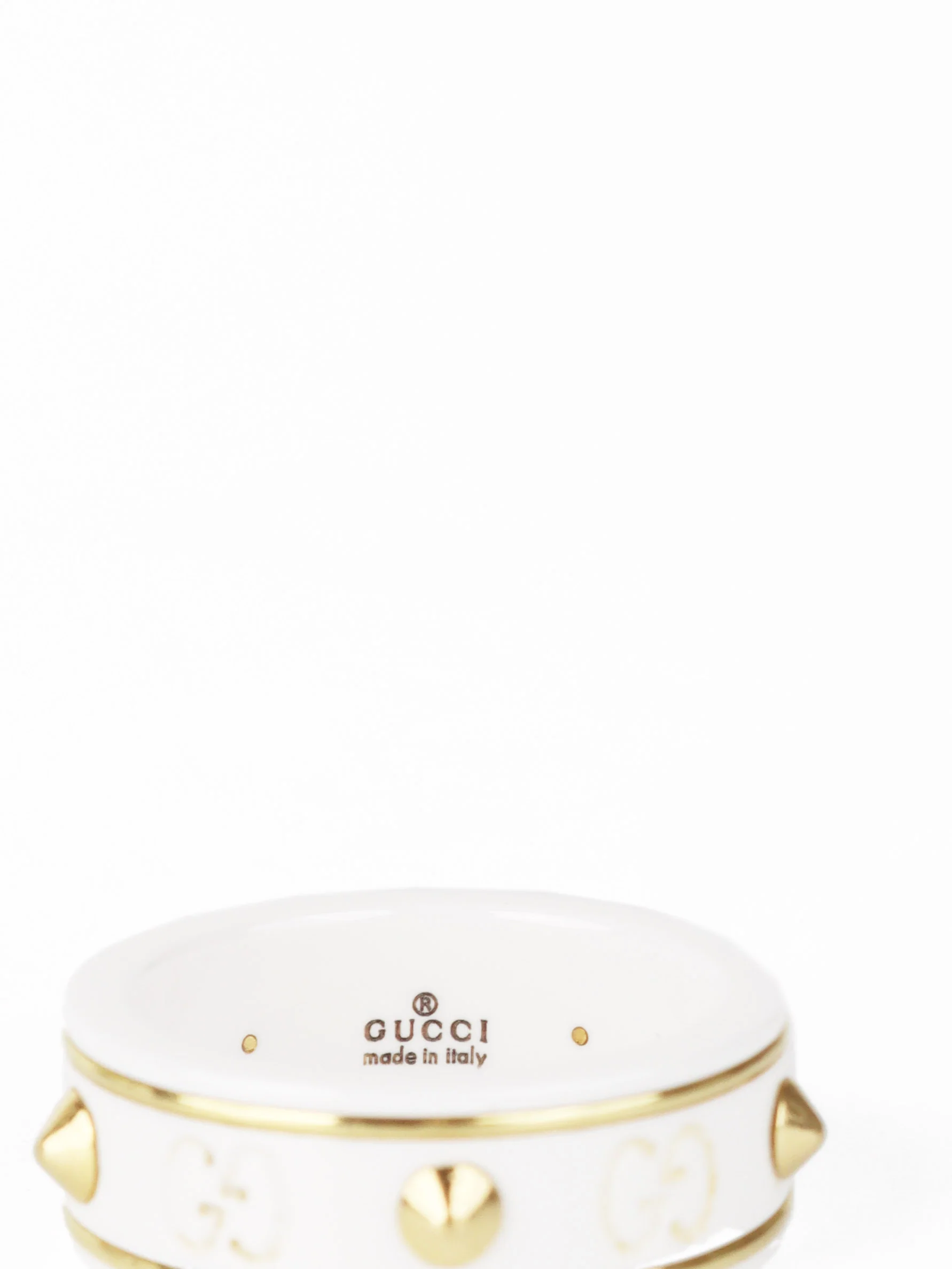 Gucci White/Gold Studded Ceramic Icon Ring