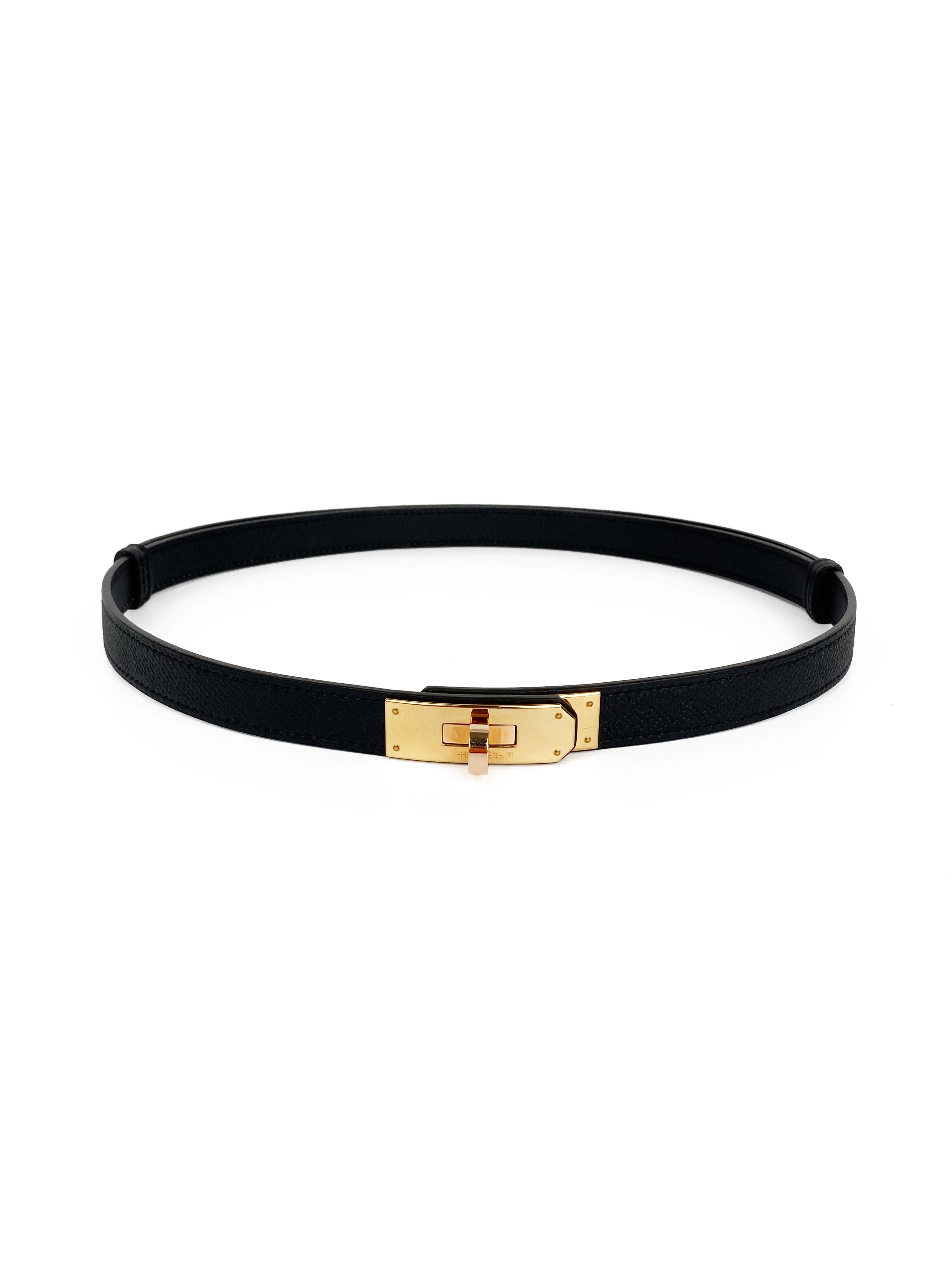 Hermes Black Kelly 18 Belt with Rose Gold Buckle