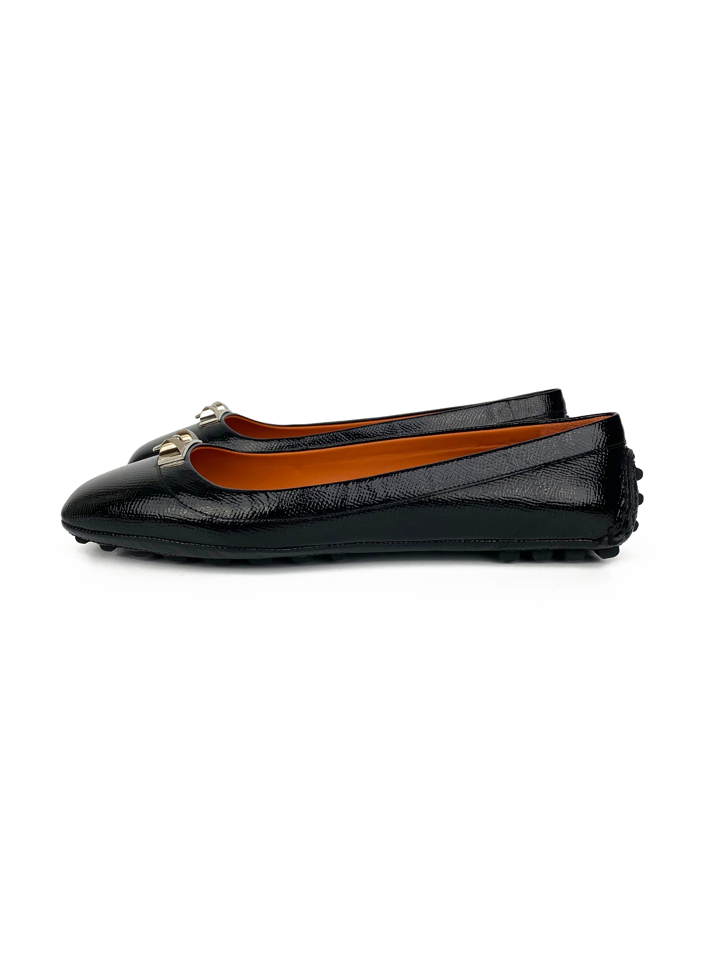 Hermes Black Liberty Ballerina Flats 37